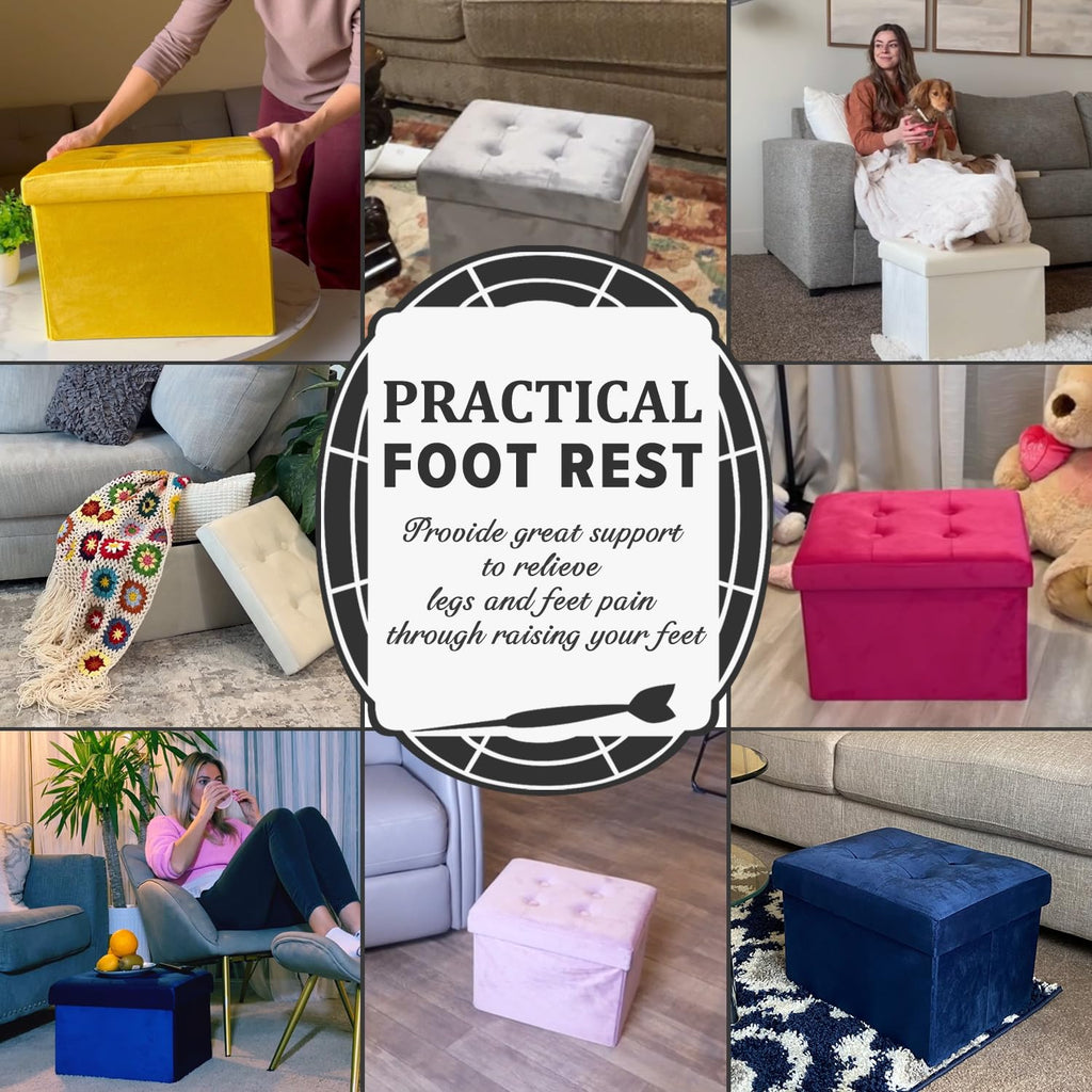 LINMAGCO Storage Ottoman Folding Foot Stool Foot Rest with Side Pocket Modern Ottoman with Storage Short Sofa Stool Velvet 43X33X33CMBlack - image 3