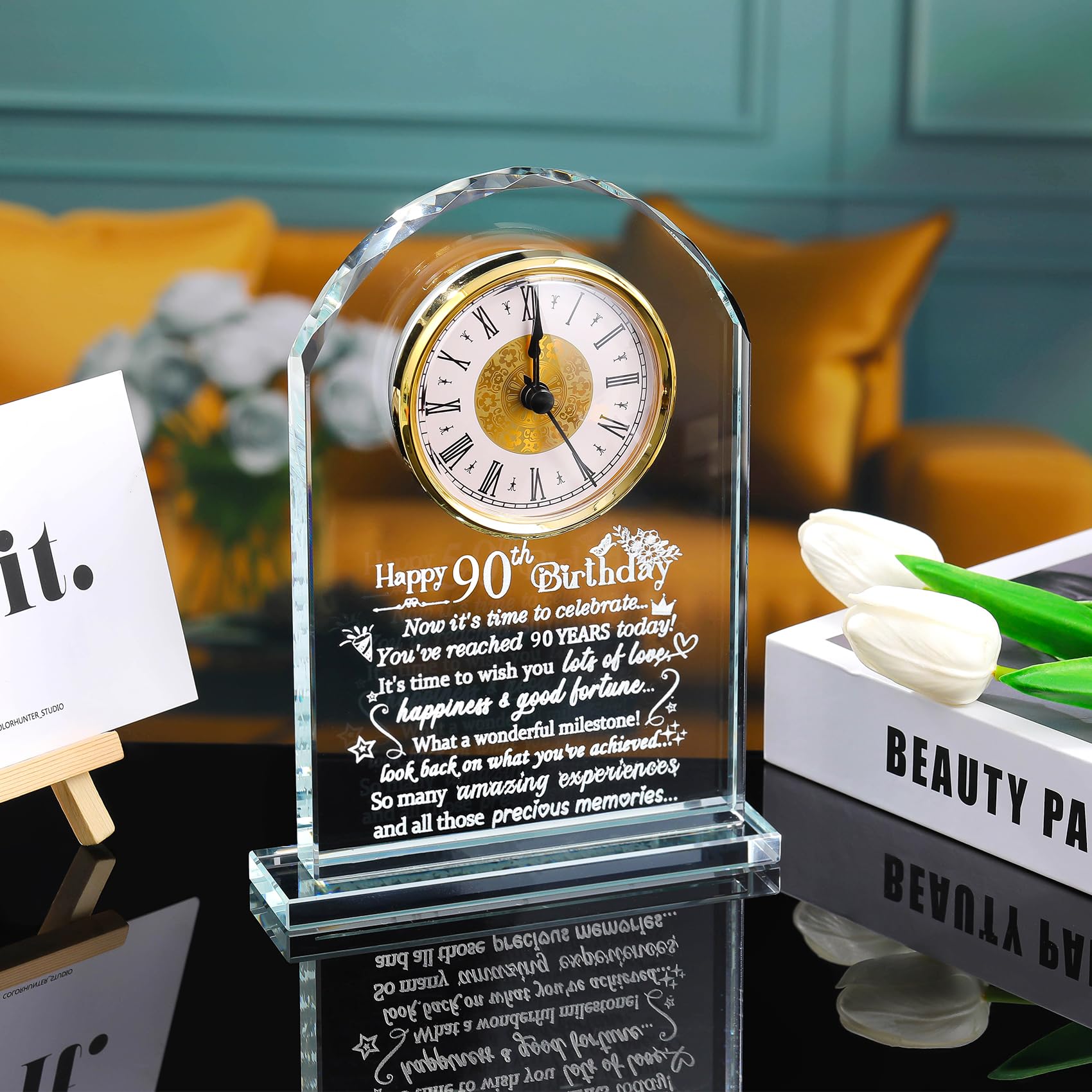 Jolof Store 90th Birthday Glass Keepsake Clock – Milestone Gift for Seniors