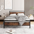 HOJINLINERO Double Bed Frame – Heavy Duty Metal Platform with Wood Headboard