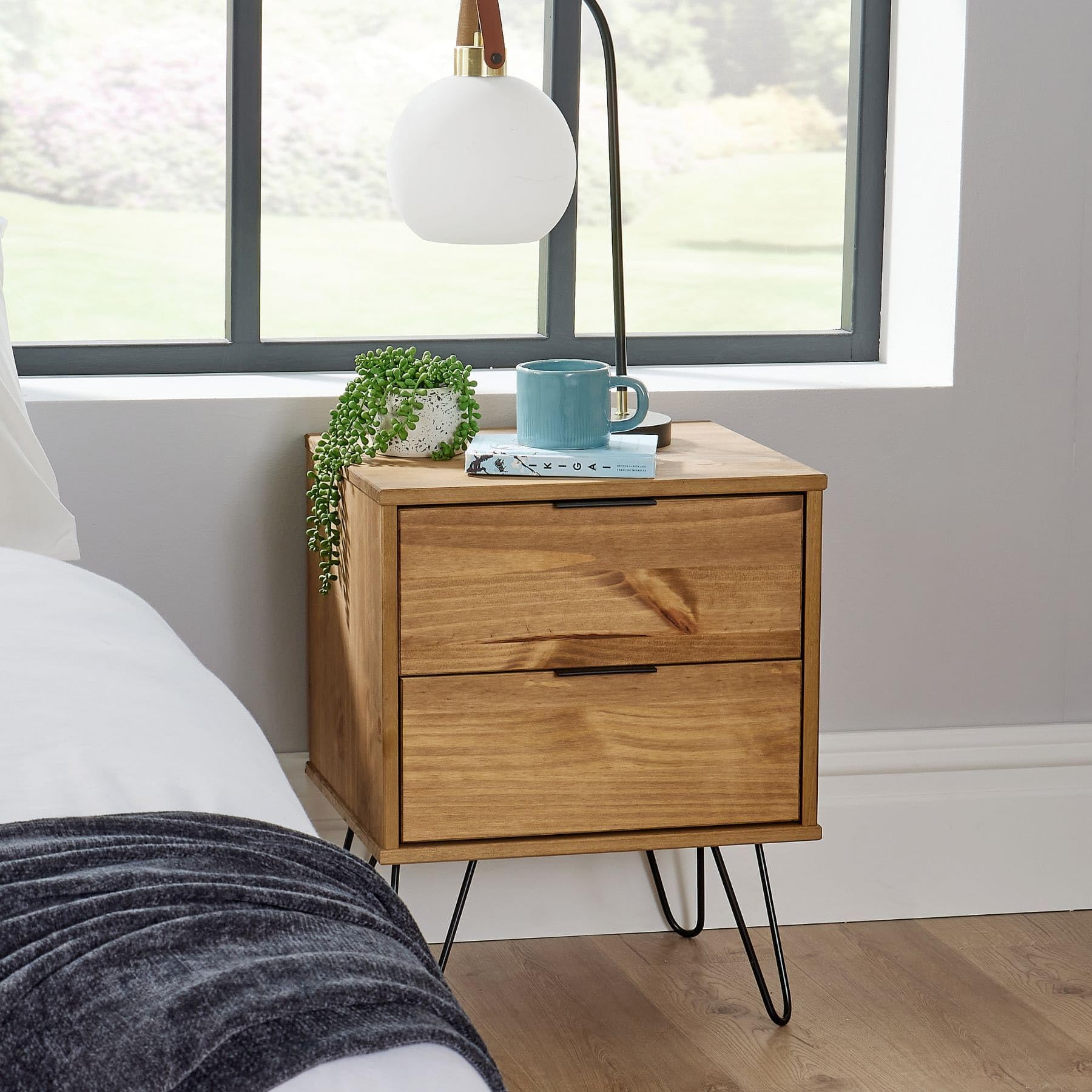 Acadia Bedside Cabinet – Industrial Solid Pine 2-Drawer Table