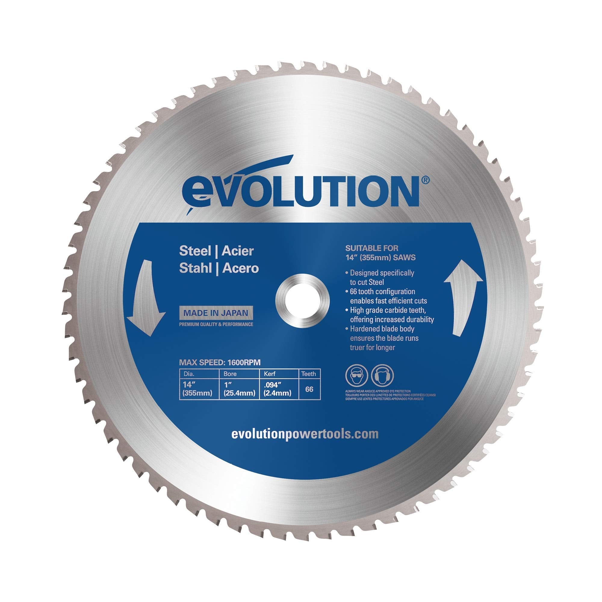 Evolution 355mm TCT Metal Cutting Blade - 66 Teeth Carbide-Tipped