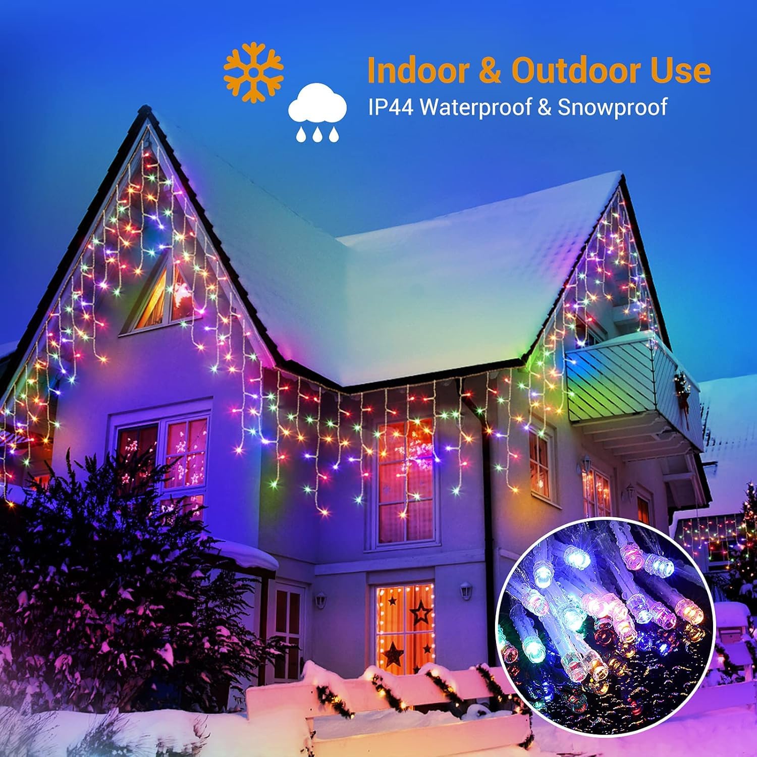 GlobaLink 400LED Outdoor Icicle Lights | 10M Multicolored Fairy Lights