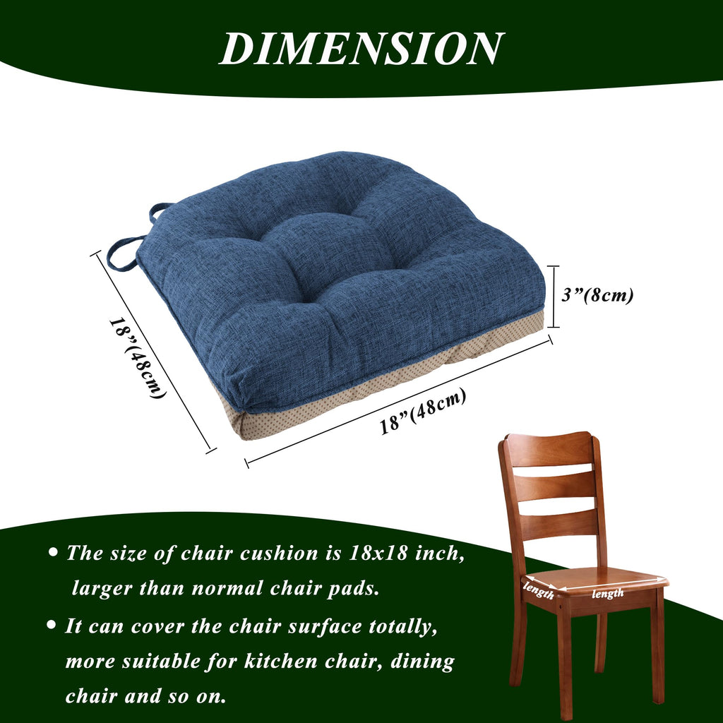 FlyGulls Non-Slip Dining Chair Cushions - Set of 4 Tufted Faux Linen Pads