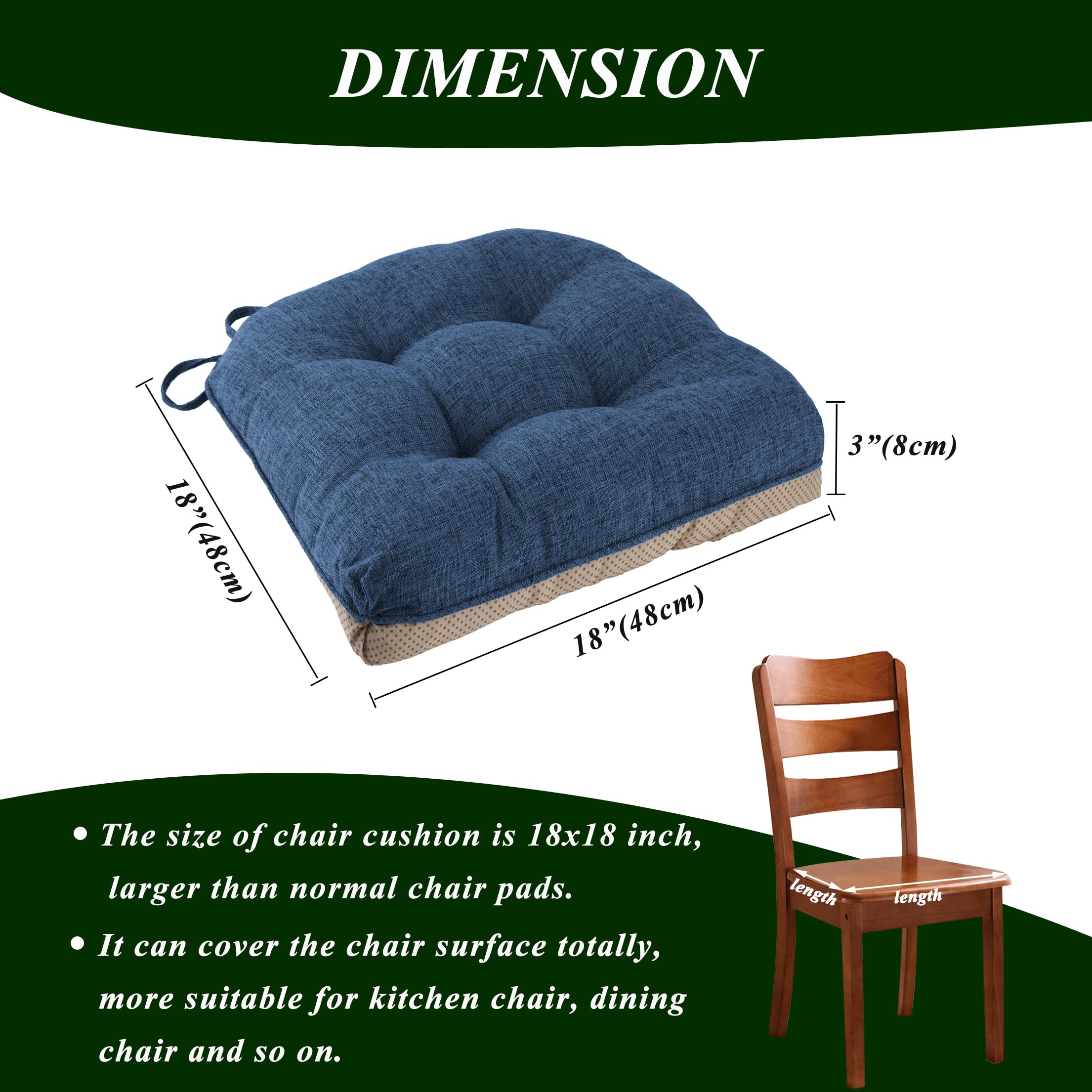 FlyGulls Non-Slip Dining Chair Cushions - Set of 4 Tufted Faux Linen Pads