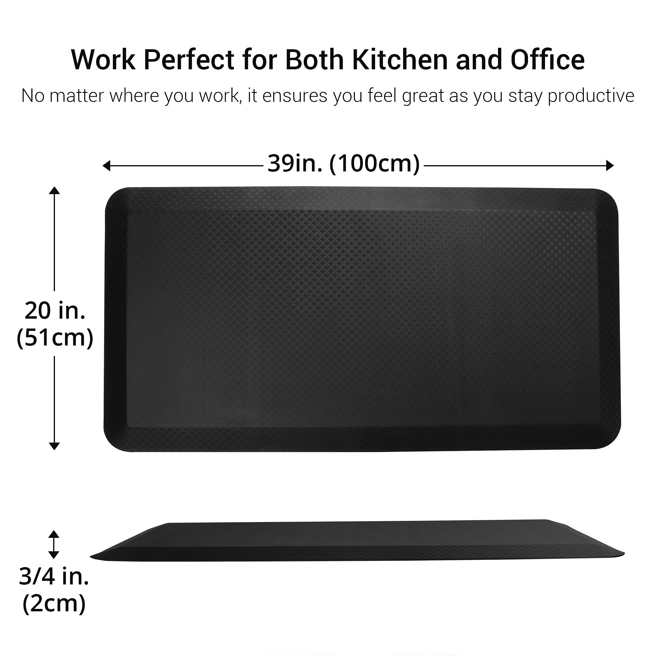 FlexiSpot Anti-Fatigue Standing Desk Mat – 2cm Thick Ergonomic Foam, Black
