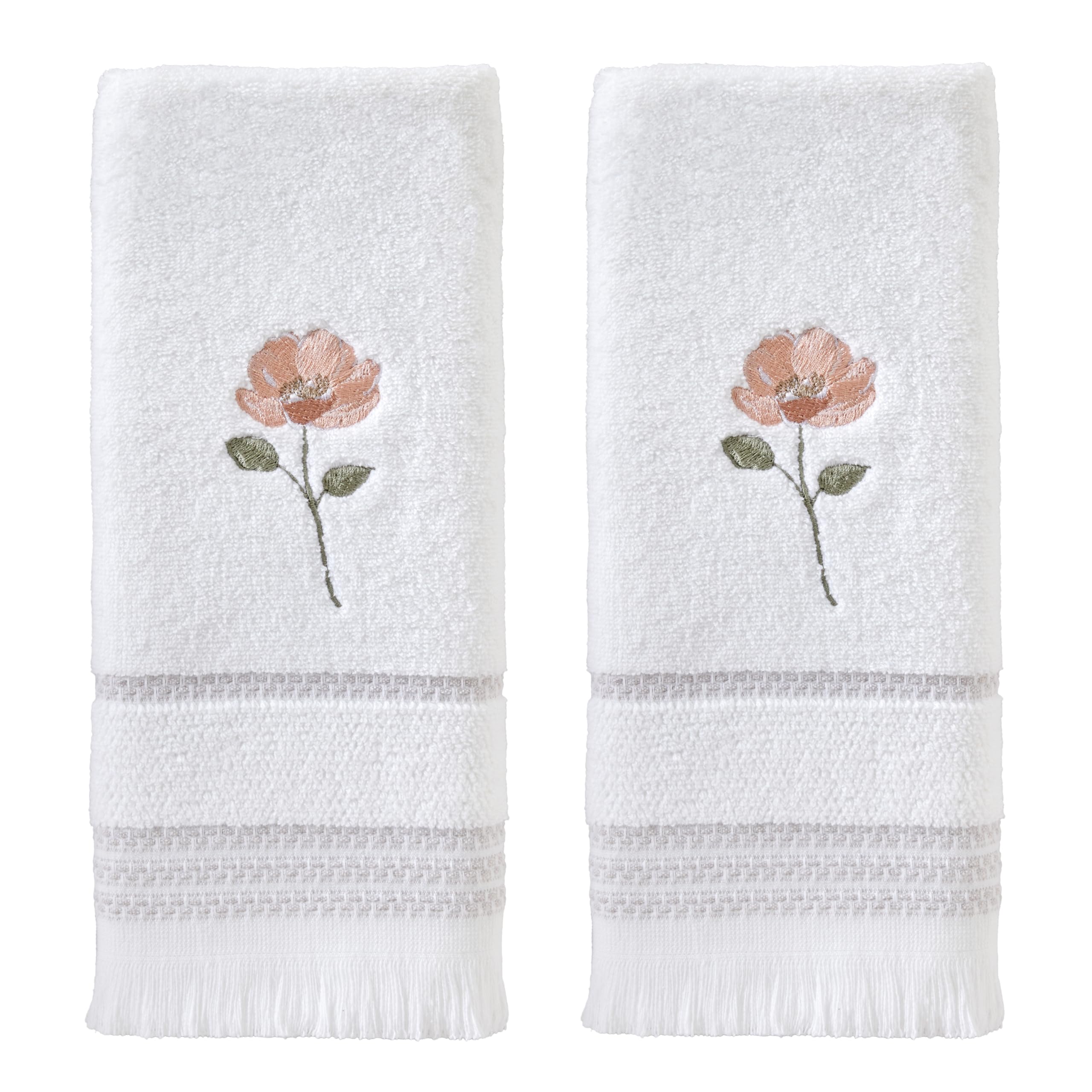 SKL Home Misty Floral Embroidered Cotton Hand Towel Set - 2-Piece, White