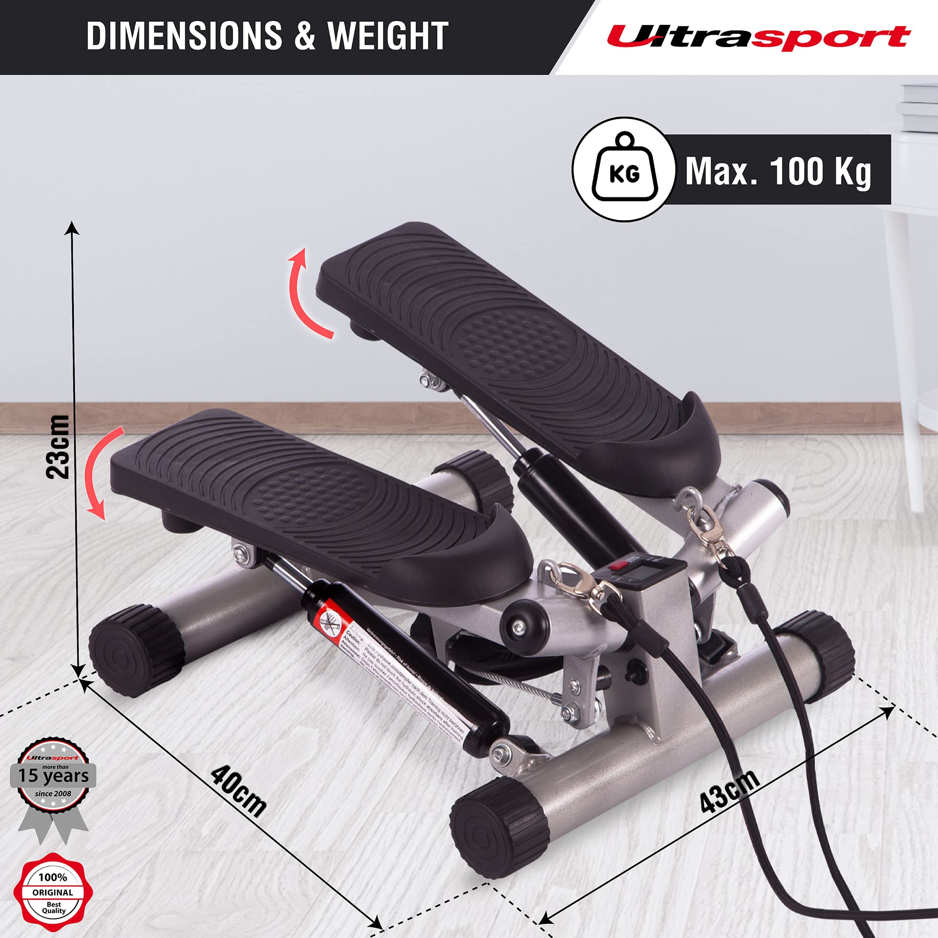 Ultrasport Swing Stepper – Hometrainer mit Trainingsbändern & Computer
