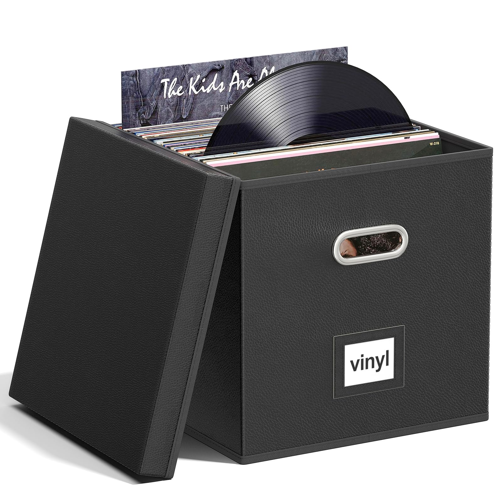 Aolawco Leather Vinyl Record Storage Box – Collapsible 90 LP Crate