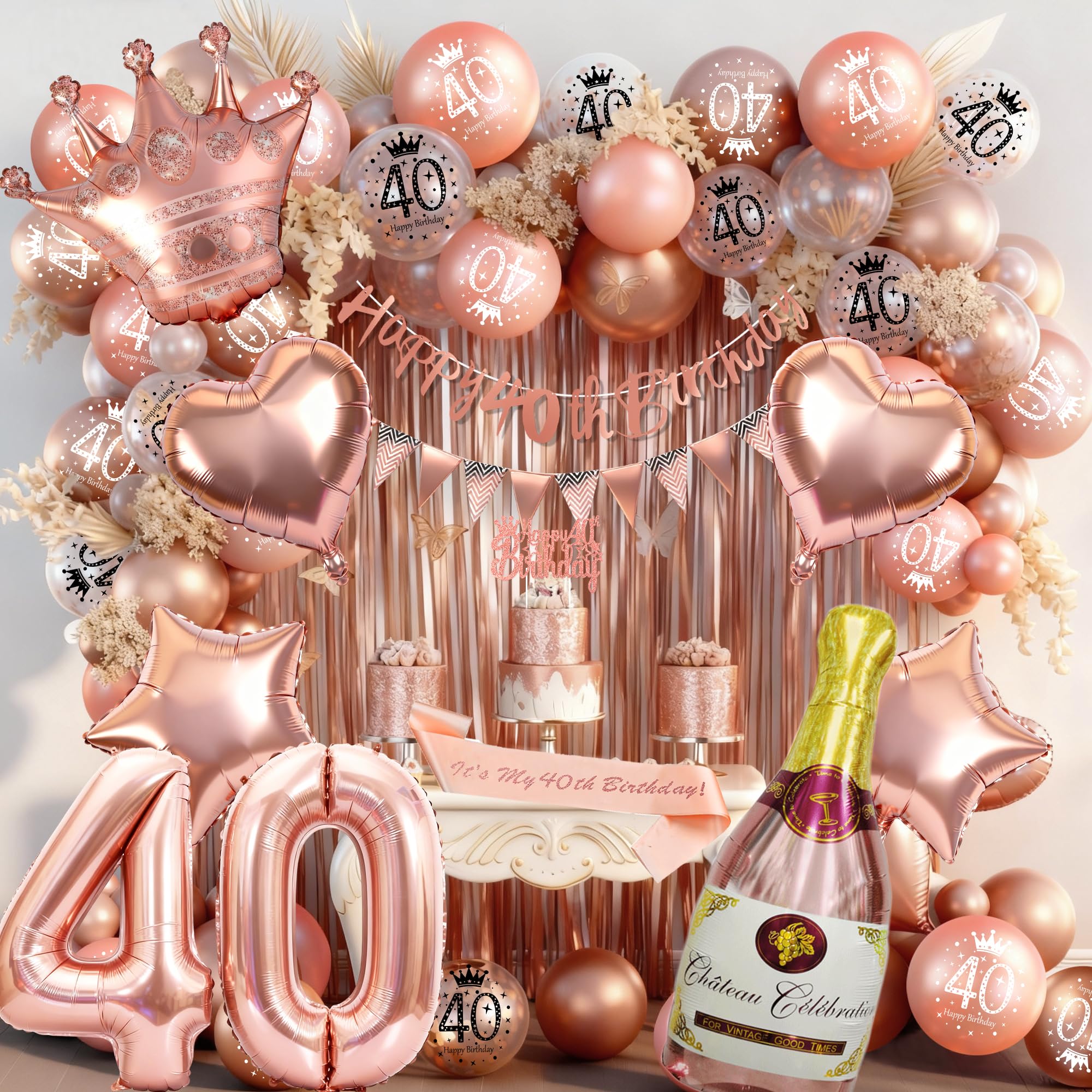 Rose Gold 40th Birthday Decorations Kit for Women
