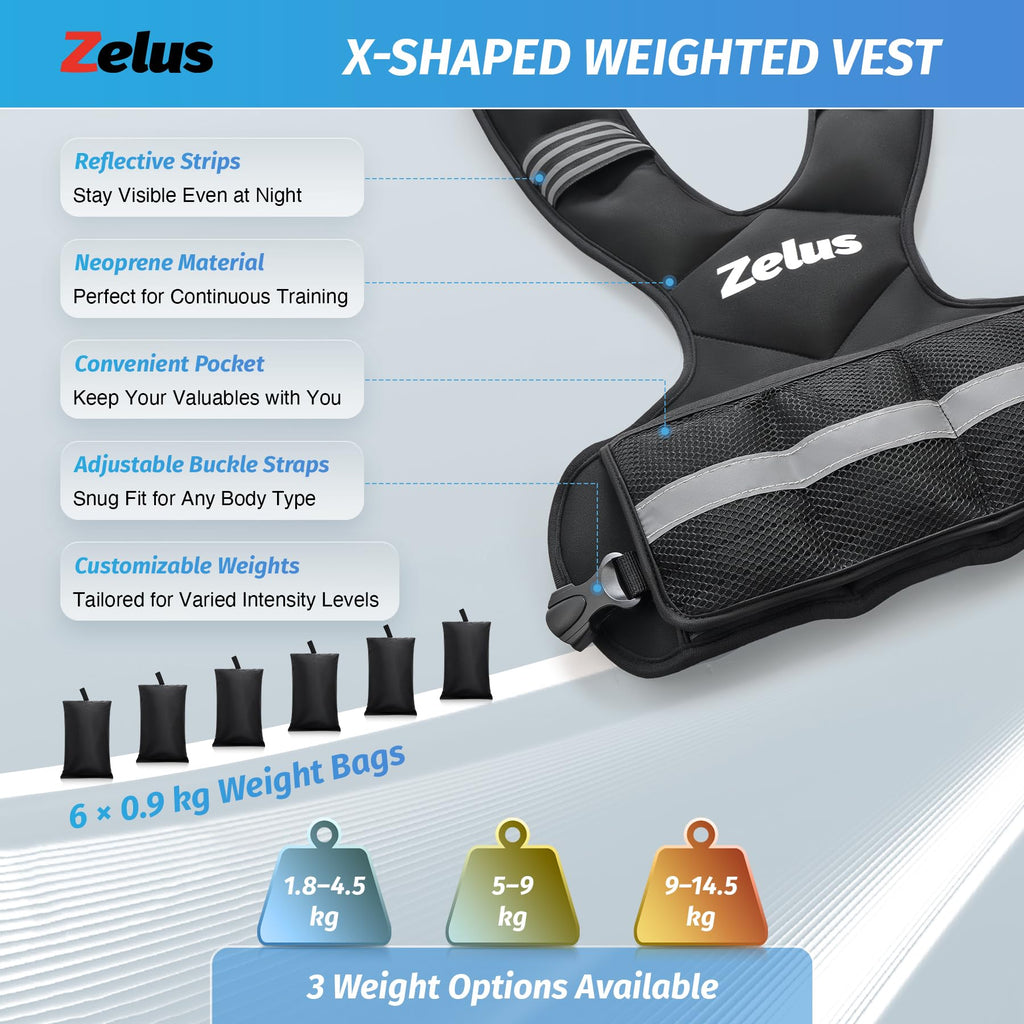 ZELUS Adjustable Weighted Vest | 9-14.5kg Neoprene Weight Vest for Cardio