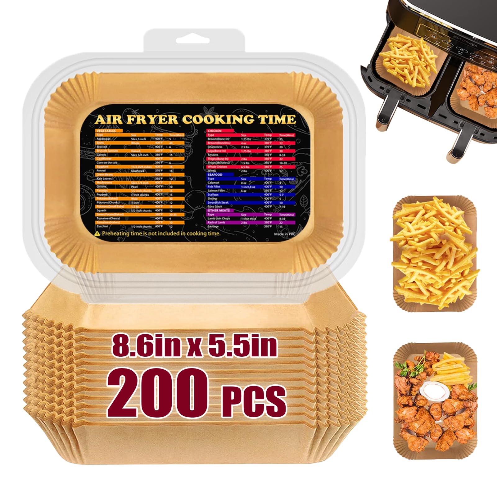 200PCS Air Fryer Liners for Ninja Dual & Chefman 5.6L