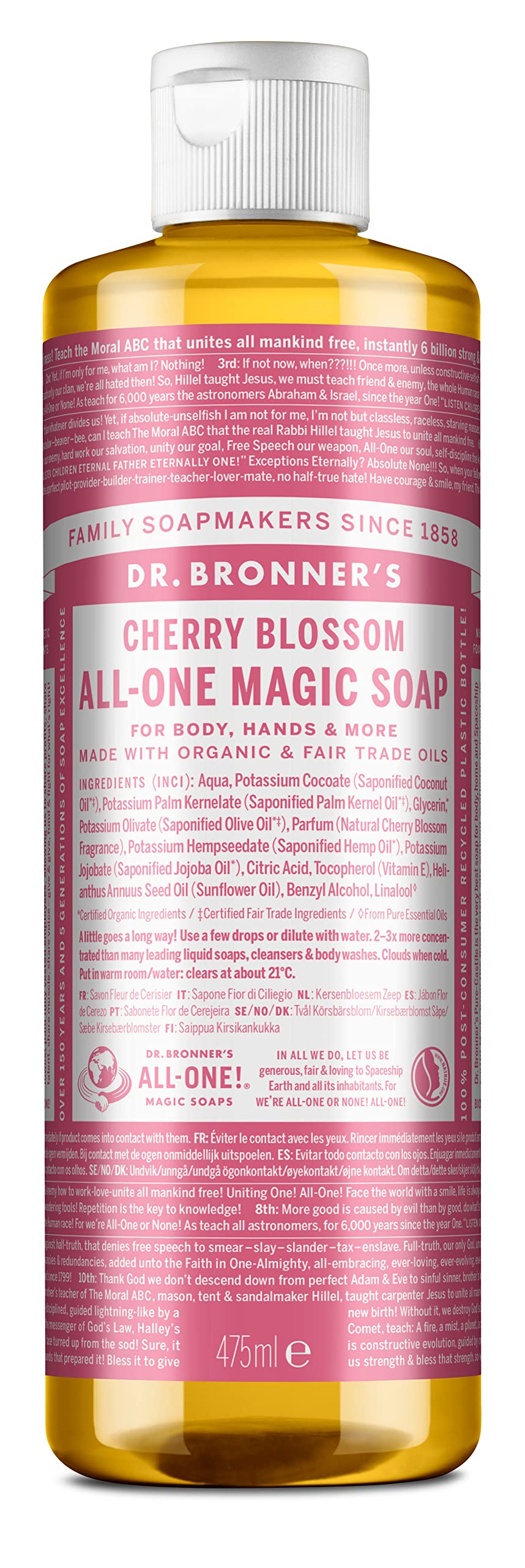 Dr. Bronner's Cherry Blossom Pure-Castile Liquid Soap – Organic 18-in-1