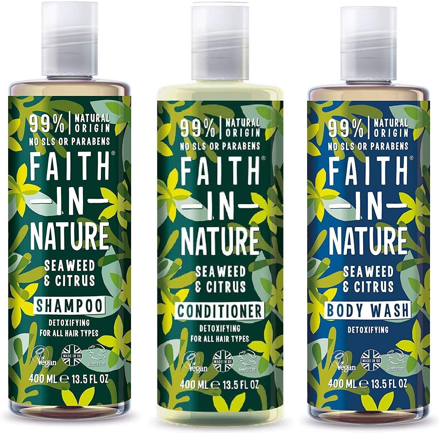 Faith In Nature Seaweed & Citrus Shampoo, Conditioner & Body Wash Trio