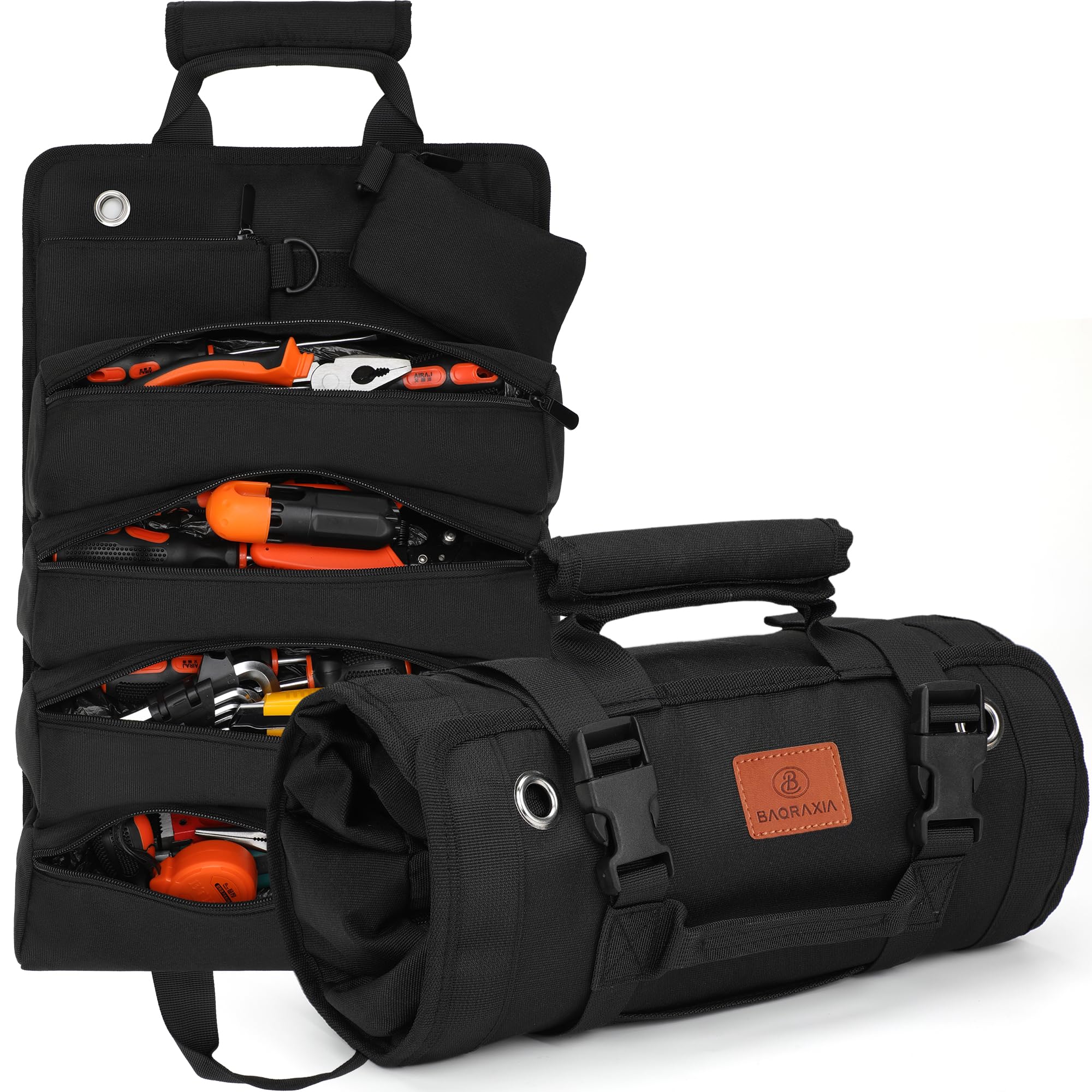 BAQRAXIA Heavy Duty Roll Up Tool Bag Organizer with Detachable Pouches