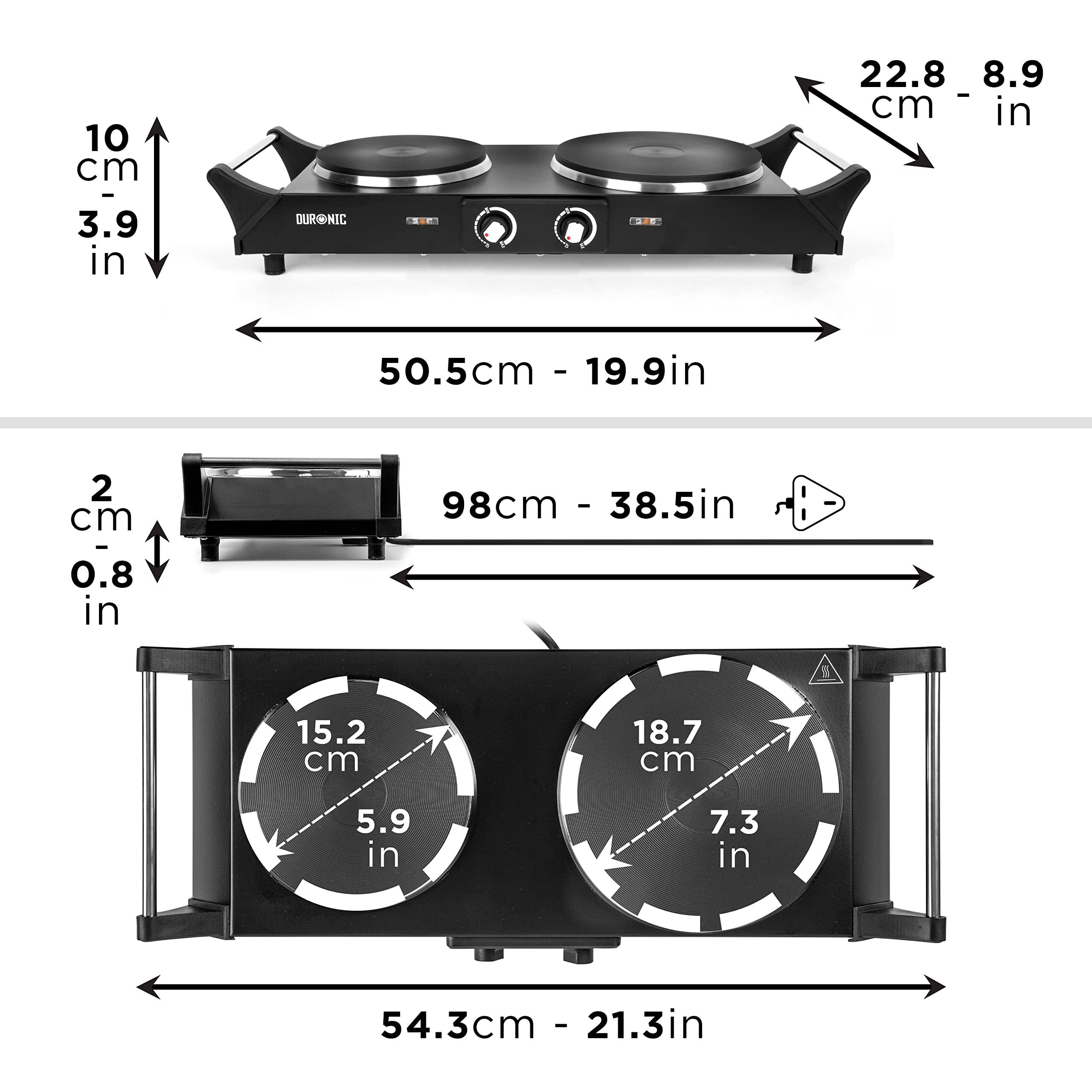 Duronic HP2 BK Double Electric Hot Plate – 2500W Portable Cast Iron Hob