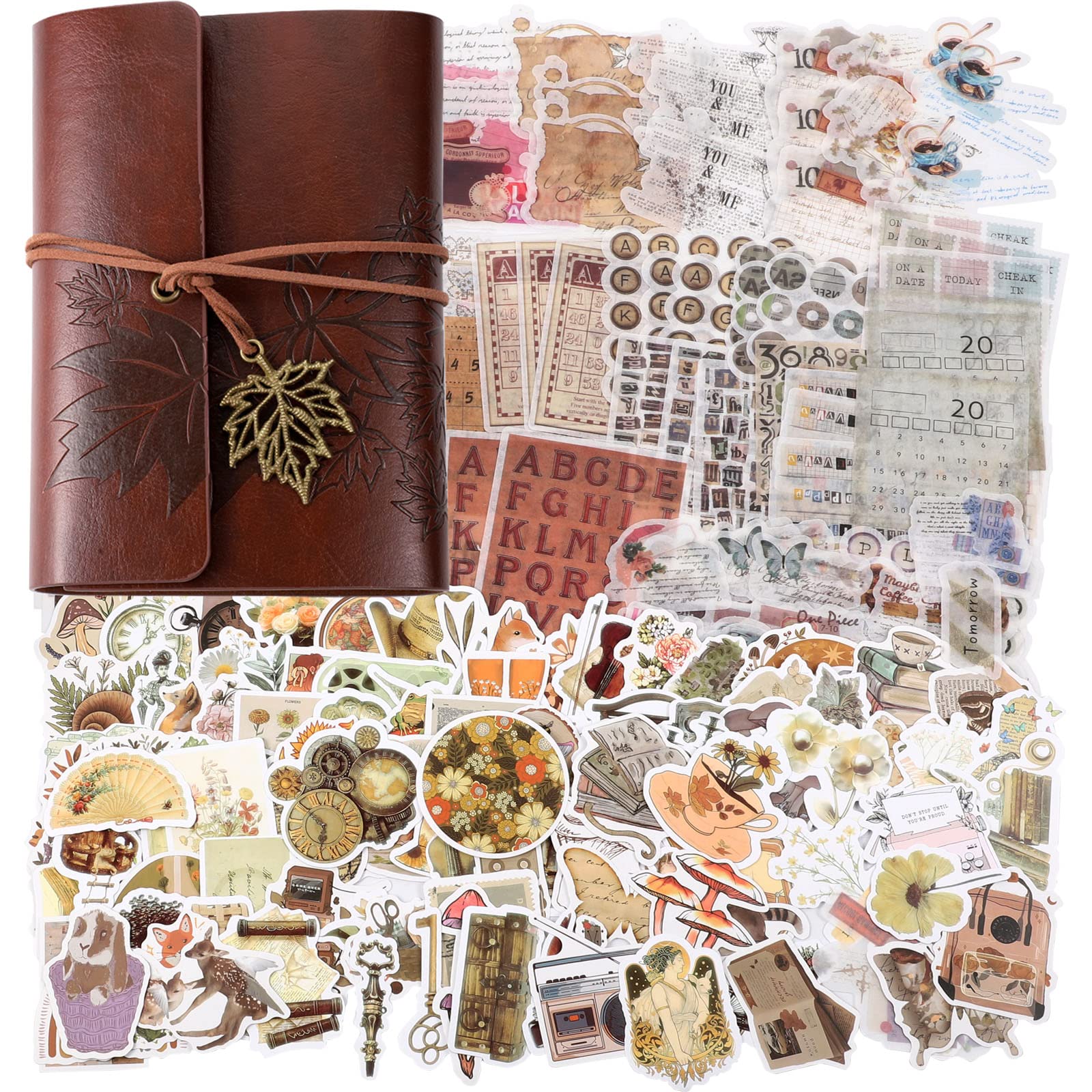 Jolof Store Vintage Scrapbooking Kit – 228 Pcs Washi Stickers & A7 Journal