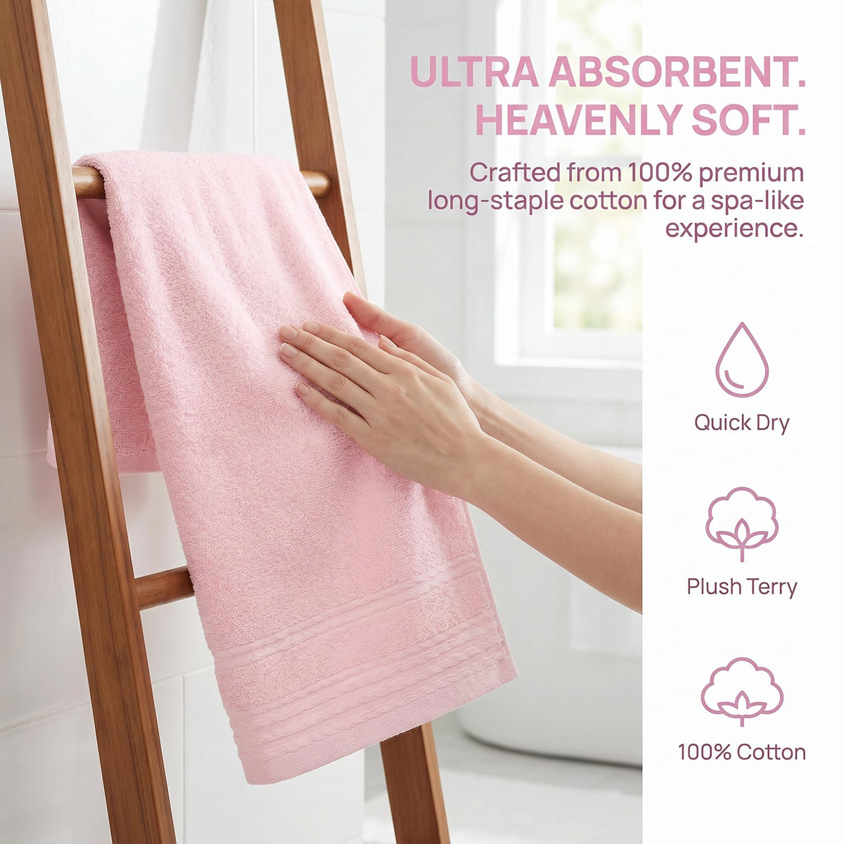 HMETOL Striped Comfort and Quick Drying Hand Towel Set 14 x 30 Inches