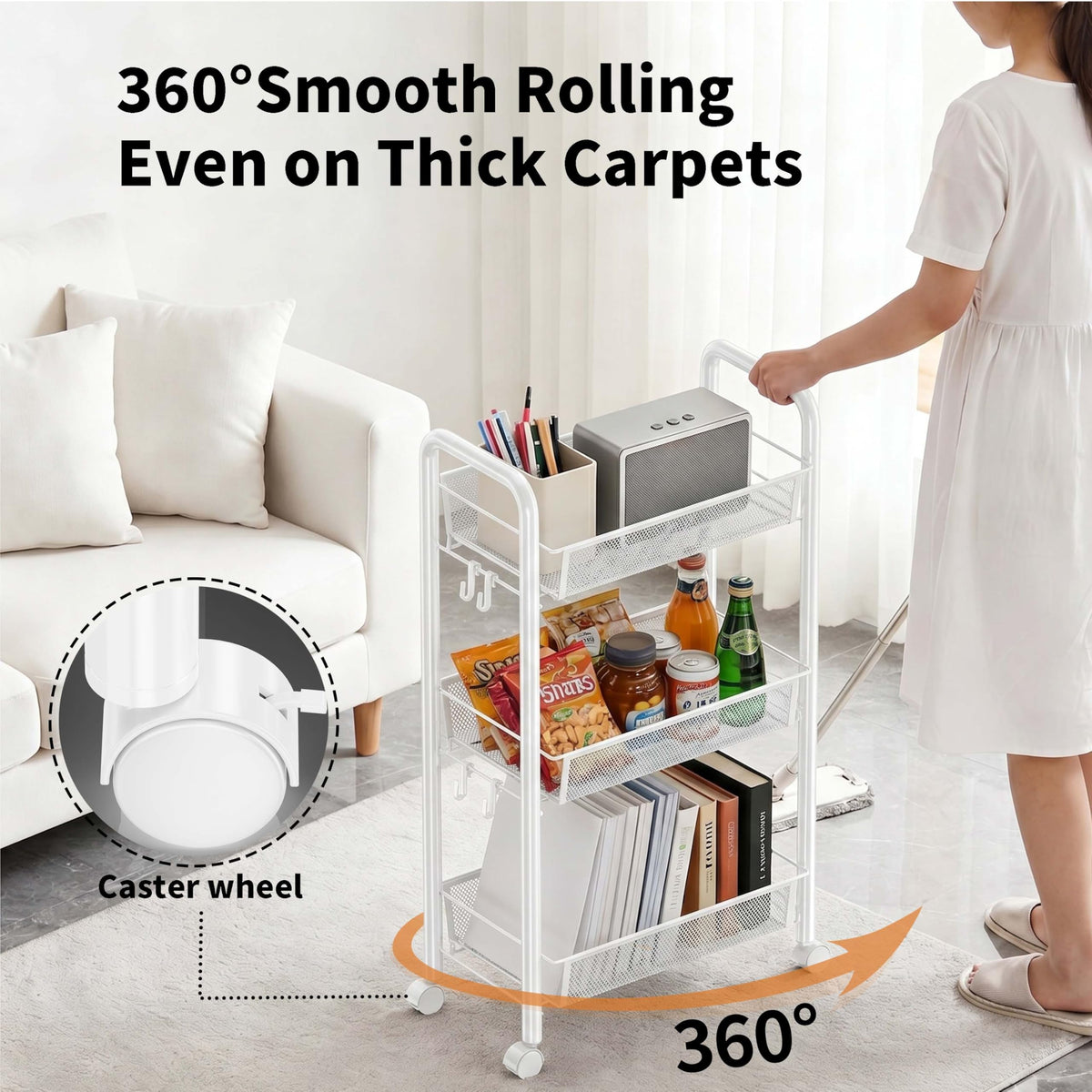 Goeasyoii 3/4/5 Tier Rolling Cart, Metal Storage Cart,Space-Saving Kitchen Cart with Castors,Shelving Organizer for Kitchen, Bathroom, Laundry Room - image 4