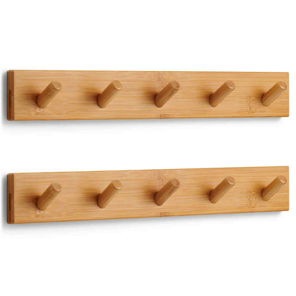 LARHN Wooden Wall-Mounted Coat Rack, 2-Pack - 5 Coat Hooks, 43cm