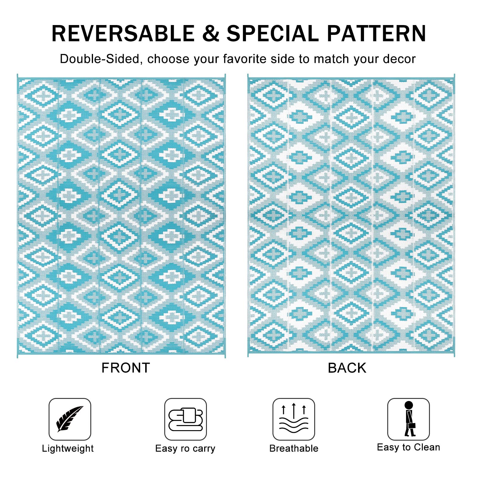 Enyhom Outdoor Rug | 150x240cm Reversible Plastic Straw Picnic Mat