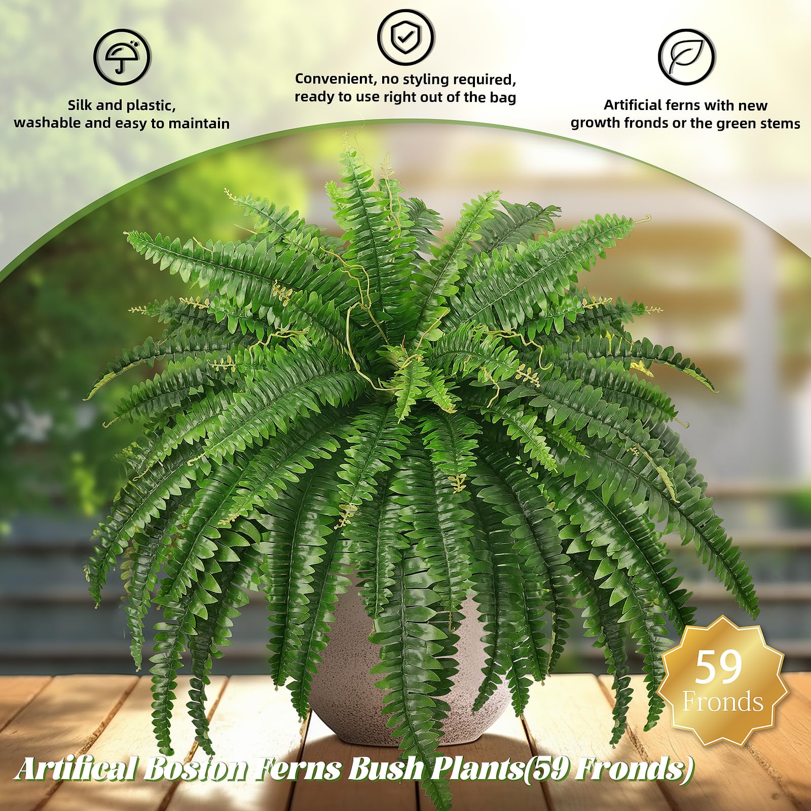 Forest Prince Artificial Boston Fern - 42-Inch Large Faux Plants (2 Pack)