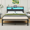 HOMERECOMMEND King Bed Frame with LED Storage Headboard & Charging Station