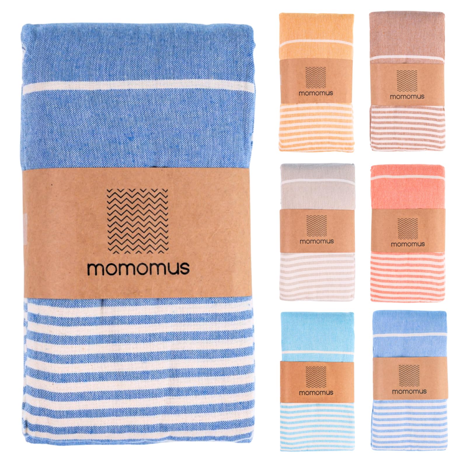 MOMOMUS XXL Fouta Beach Towel | 100% Cotton Sand-Free Picnic Blanket - Blue
