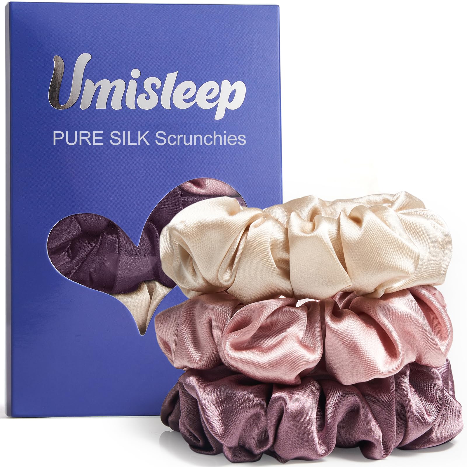 Umisleep 22 Momme Mulberry Silk Scrunchies | Anti-Frizz Hair Ties - 3 Pack