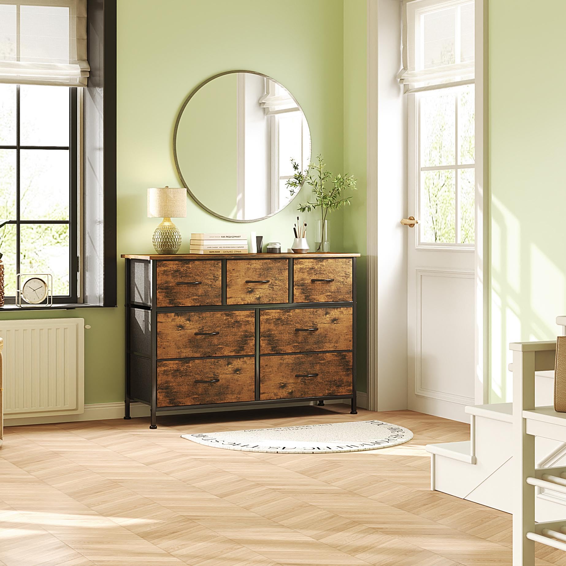 CAIYUN 7-Drawer Fabric Dresser – Tall Brown Bedroom Storage Chest