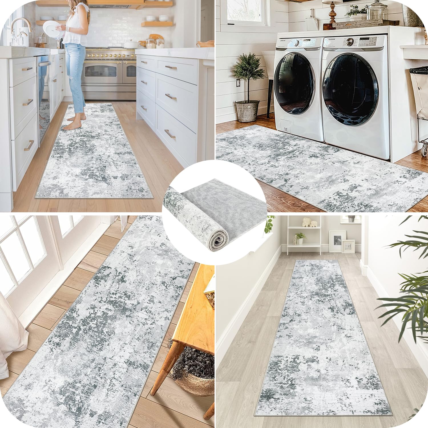 Homcomodar Abstract Runner Rug | 80x300cm Non-Slip Washable Faux Wool