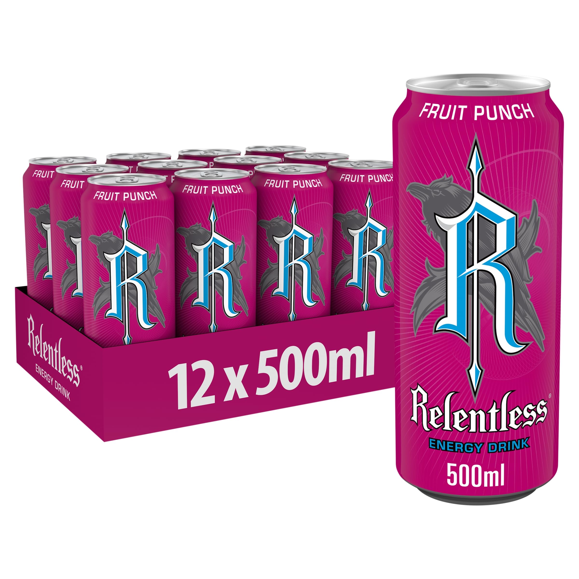 Relentless Fruit Punch Energy Drink - 500ml Cans (Pack of 12)