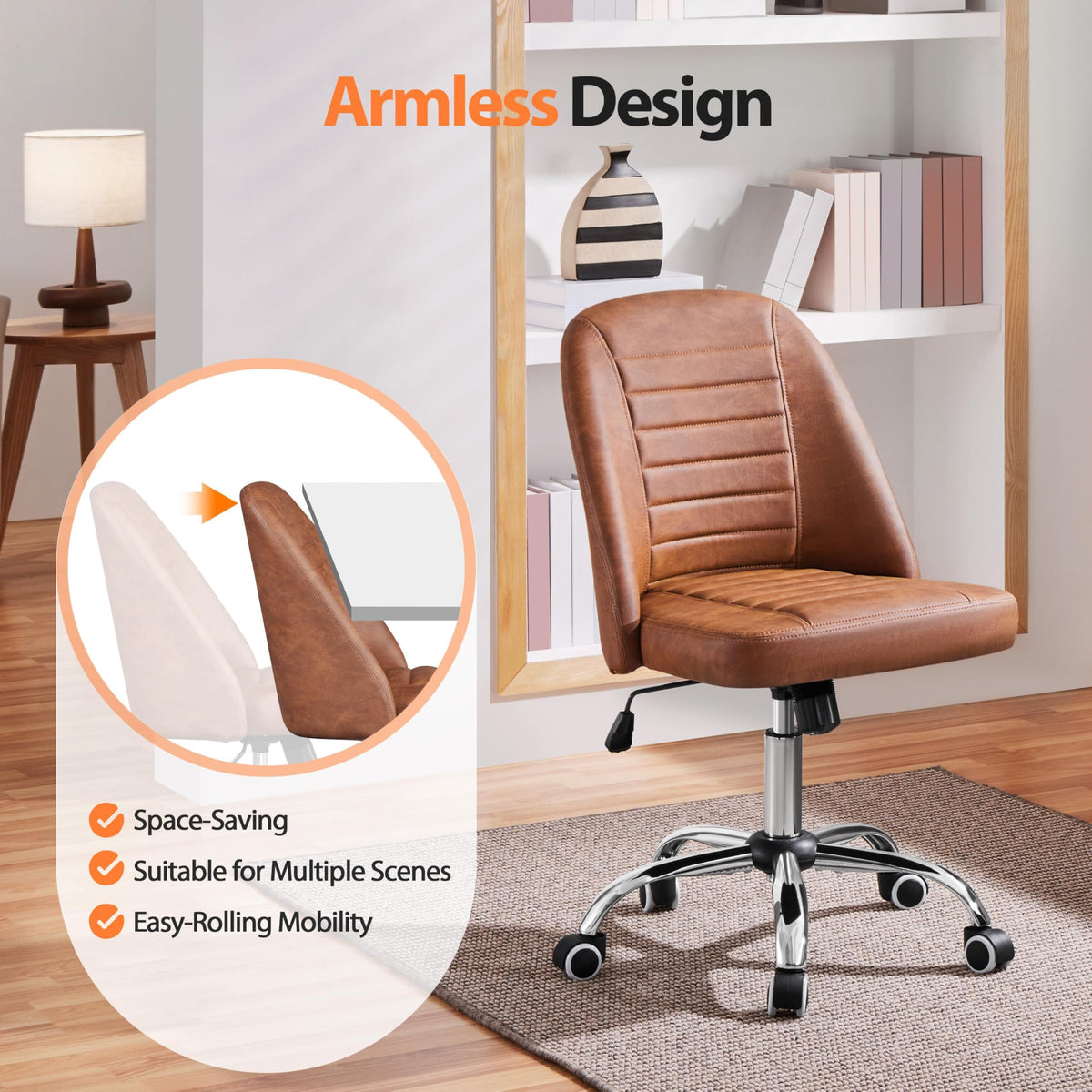 Yaheetech Armless Faux Leather Office Chair Swivel Back Support Retro Brown - image 4