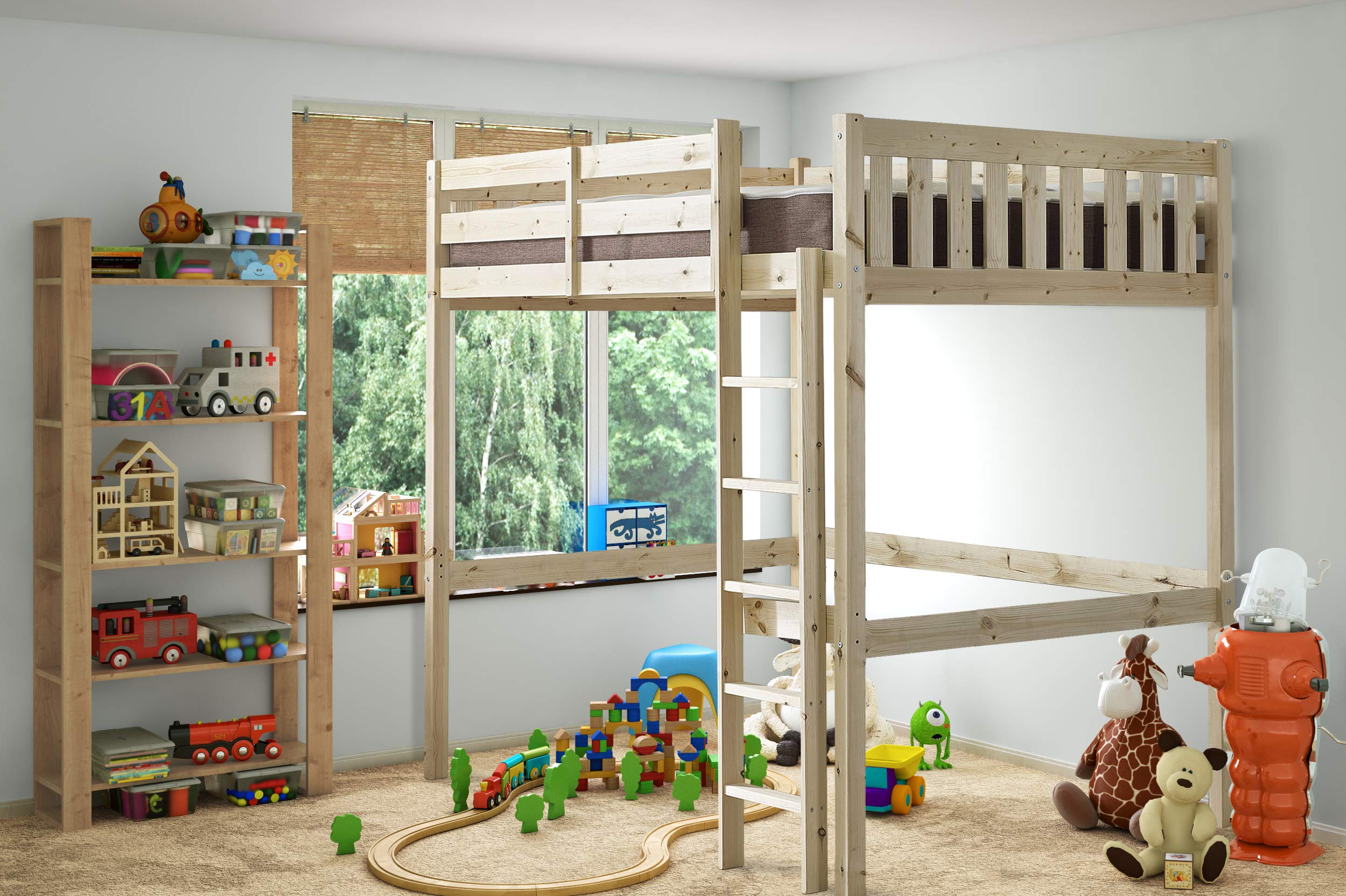Strictly Beds Eldon 4ft 6 Double High Sleeper Loft Bed - Solid Pine