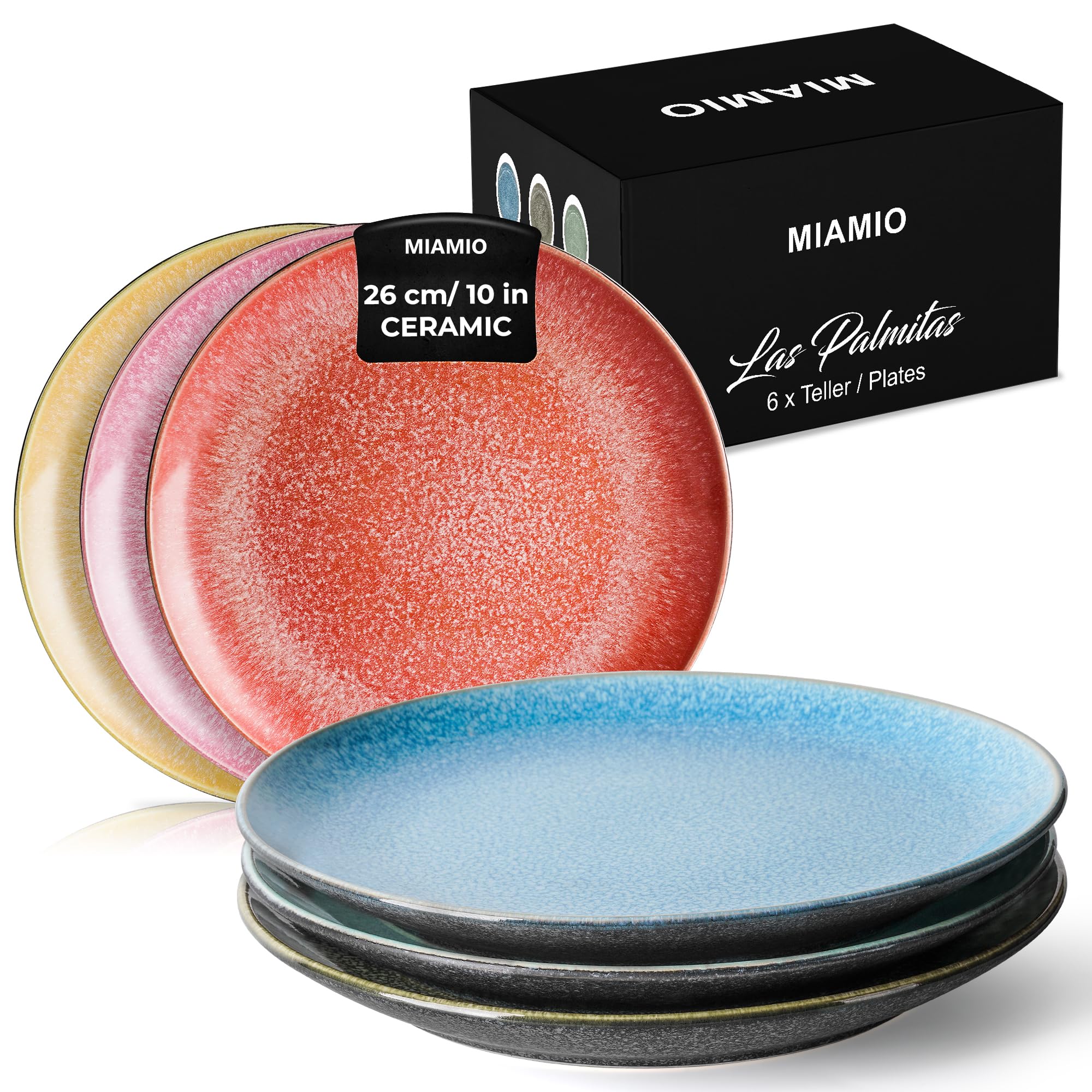 MIAMIO Las Palmitas Ceramic Dinner Plates - Set of 6 Stoneware Plates