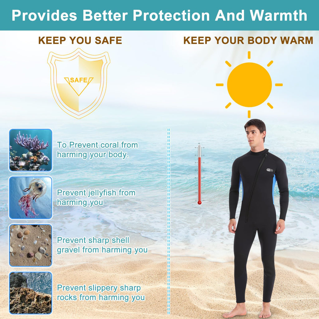 Gimilife Men's 3mm Neoprene Full Length Wetsuit for Diving & Surfing