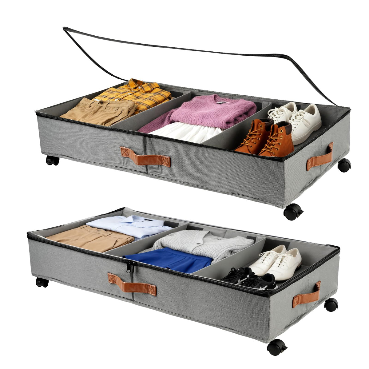 WOVTE Under Bed Storage on Wheels, 2Pack 50L Foldable Underbed Storage Organiser with Zip Lid - image 1