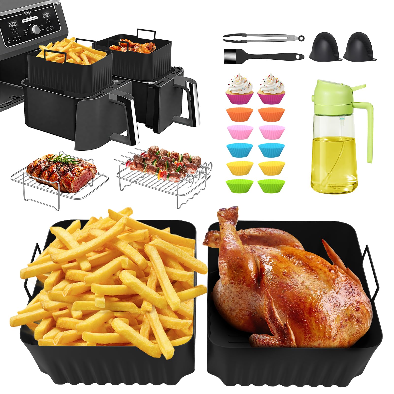 Verdenu 20 Pcs Air Fryer Accessories for Ninja Foodi Dual Zone 7.6L-9.5L