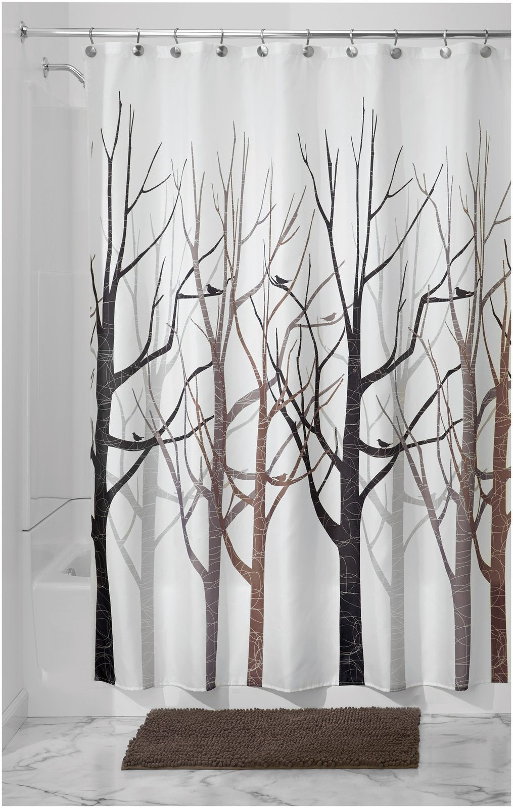 iDesign Forest Shower Curtain – Washable Polyester, Grey/Black, 183x183cm