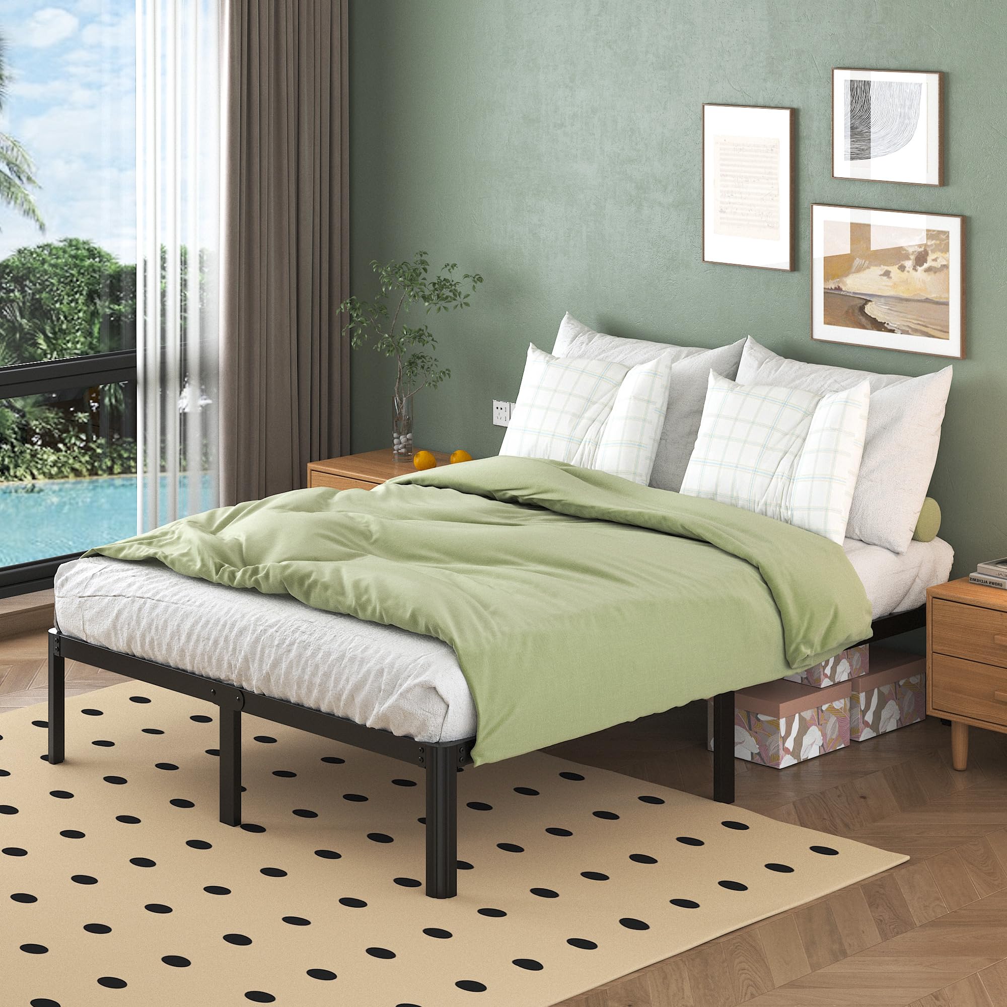 Lutown-Teen 4ft6 Double Metal Bed Frame | Heavy Duty Steel Slats