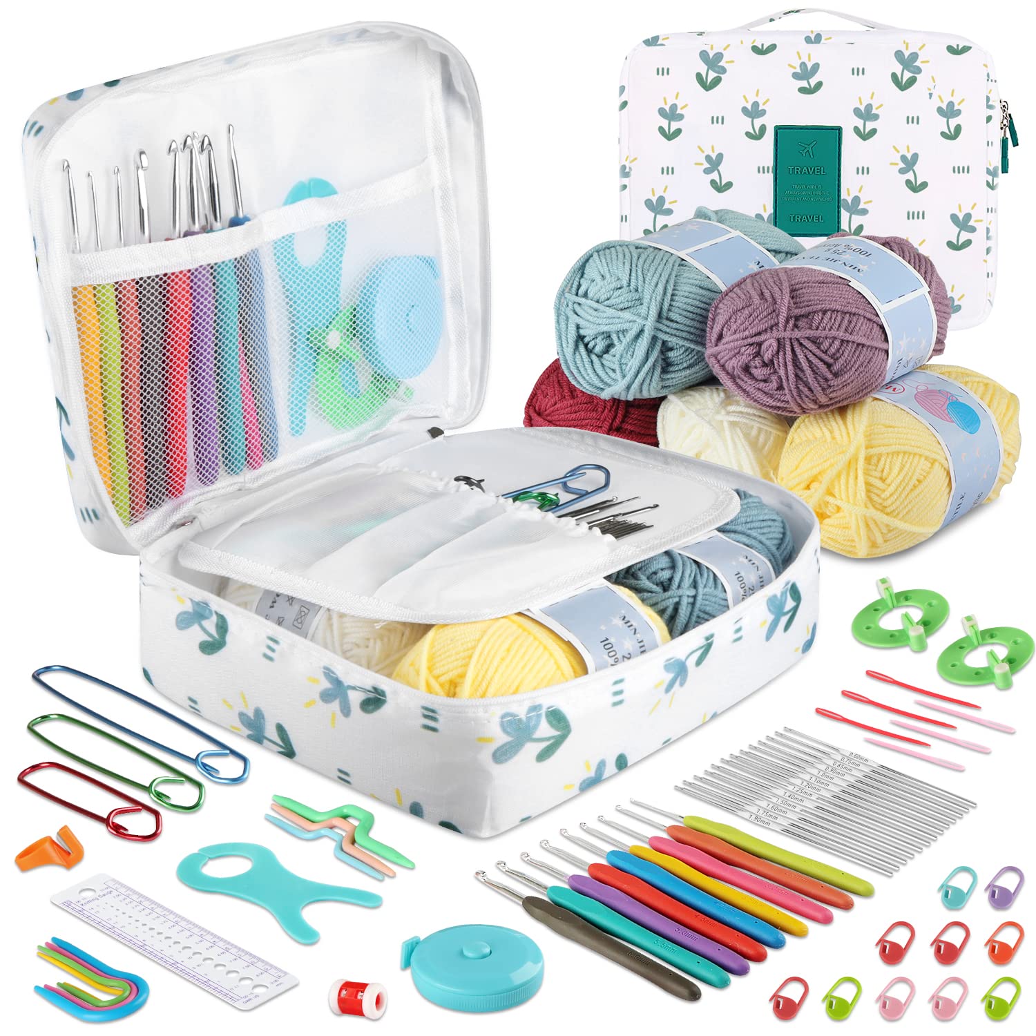 OWill 61PCS Ergonomic Crochet Hooks Set with Yarn and Storage Bag