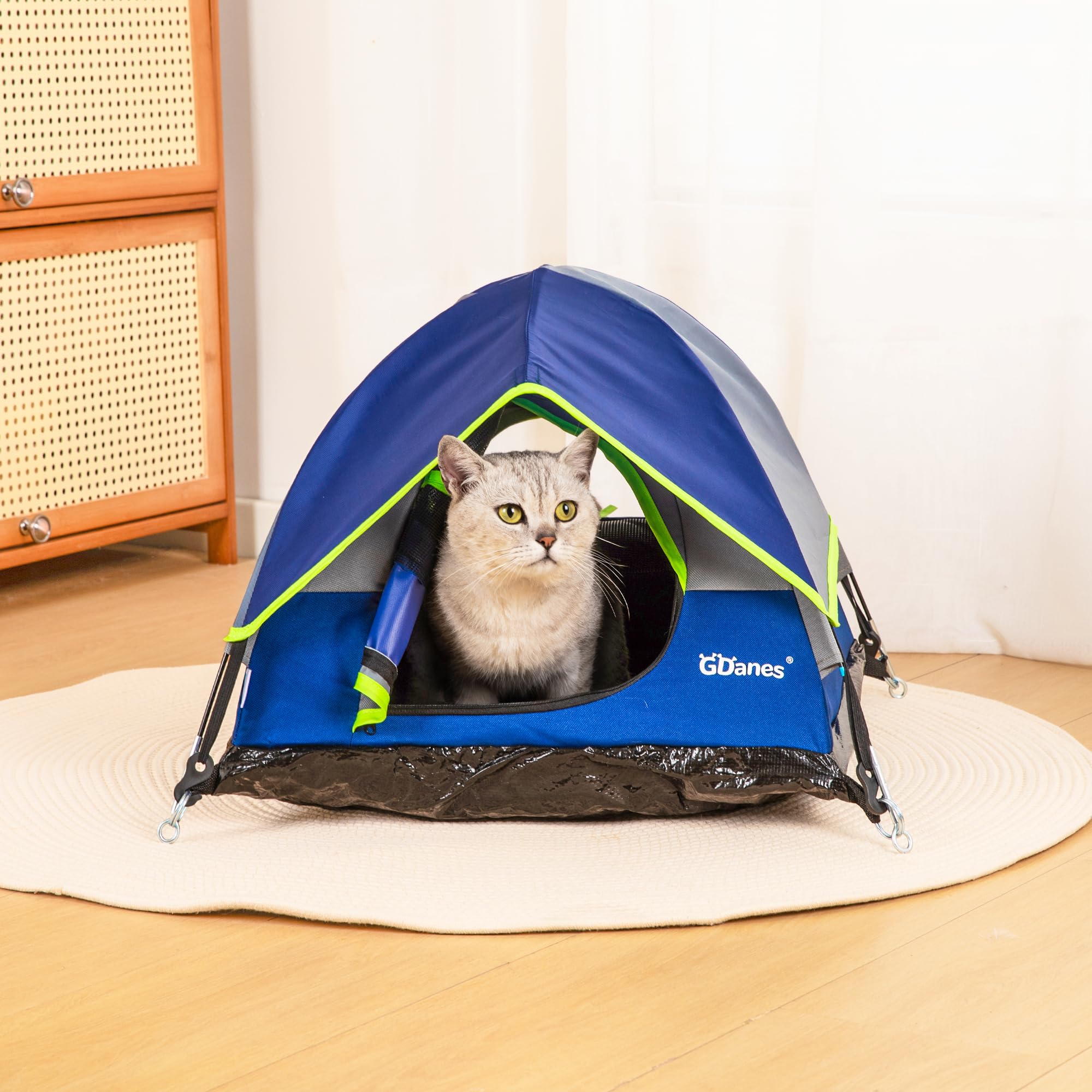 Blue Cat Tent – Large Indoor Outdoor Pet Cave Bed with Mat
