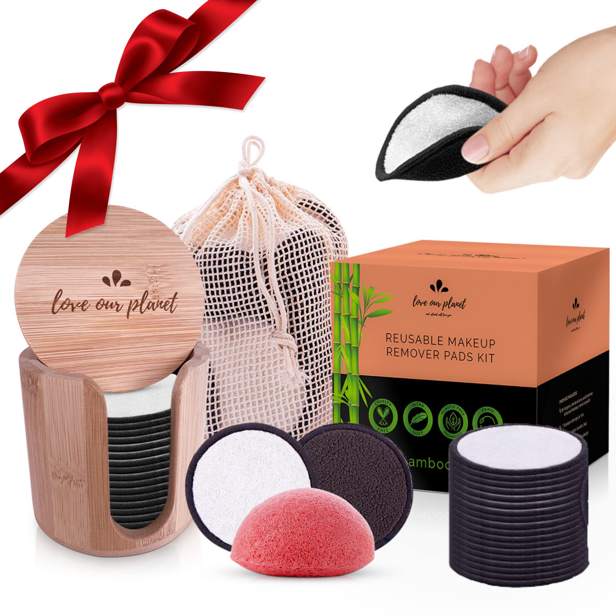 Love Our Planet Reusable Makeup Remover Pads - 18 Bamboo Pads & Box