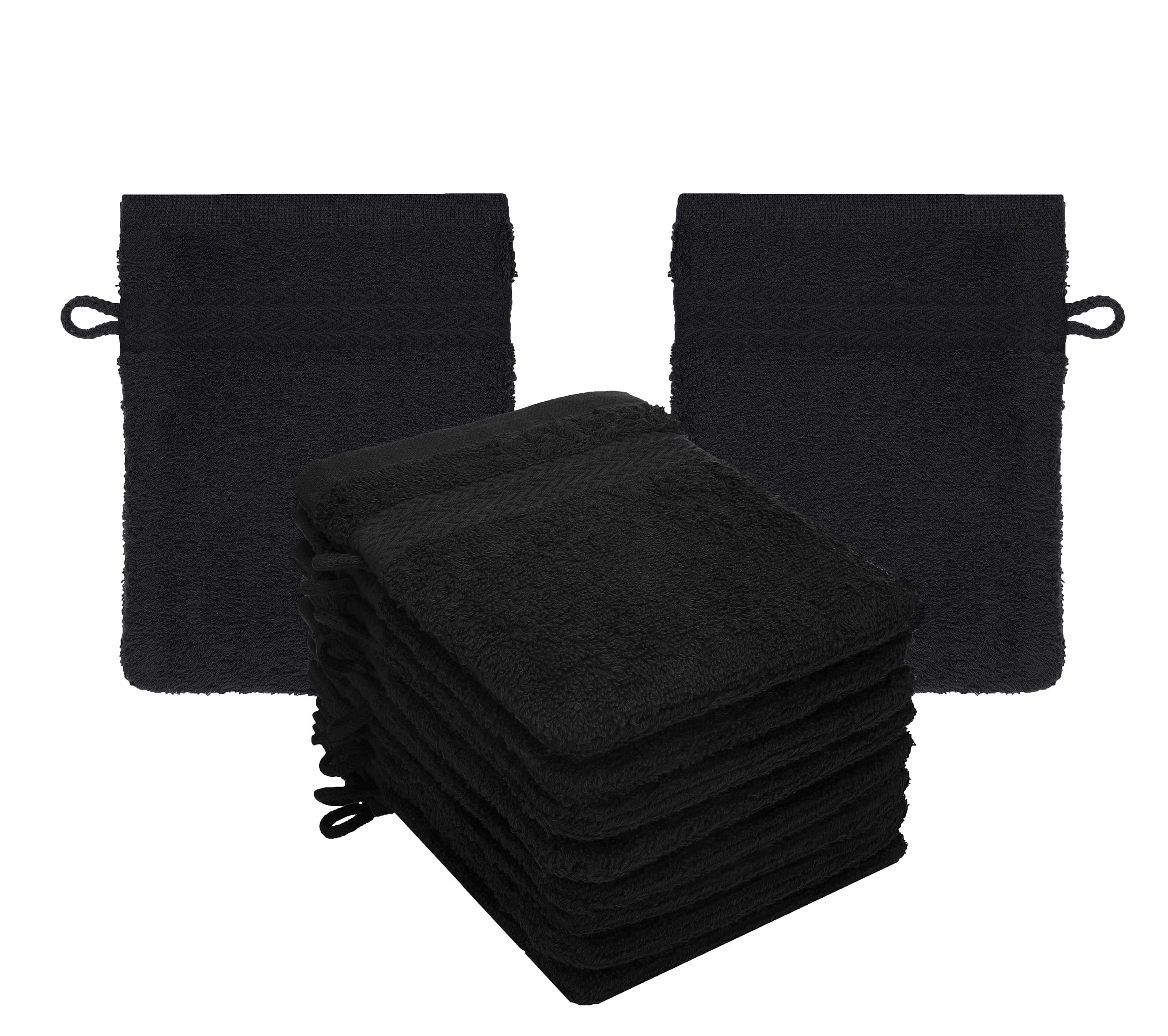 Betz Premium Cotton Wash Mitts – 10-Piece Terry Face Cloth Set, Black