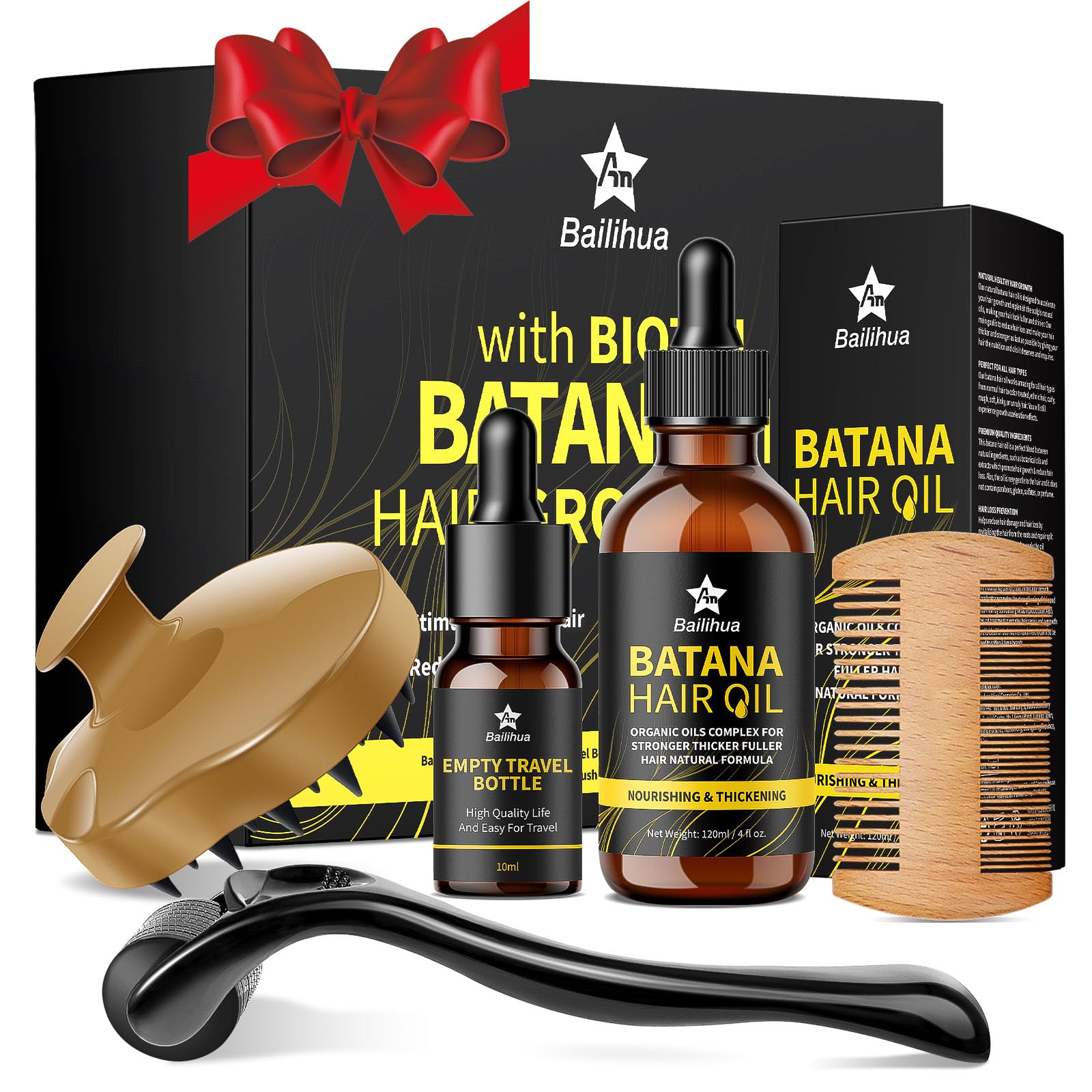 Jolof Store Batana Oil Beard Growth Kit with Derma Roller & Massager