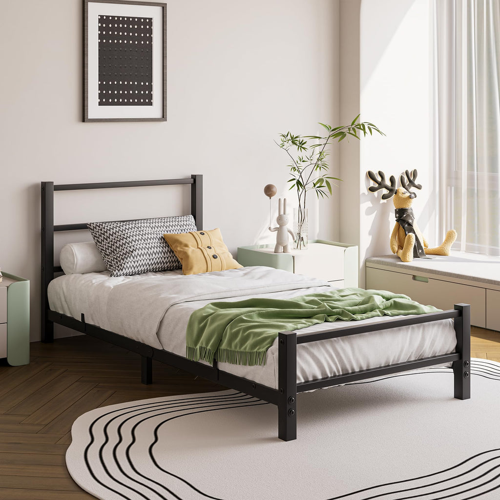 HAHRIR 16cm Low Profile 3ft Single Bed Frame with Metal Headboard, Black - image 2