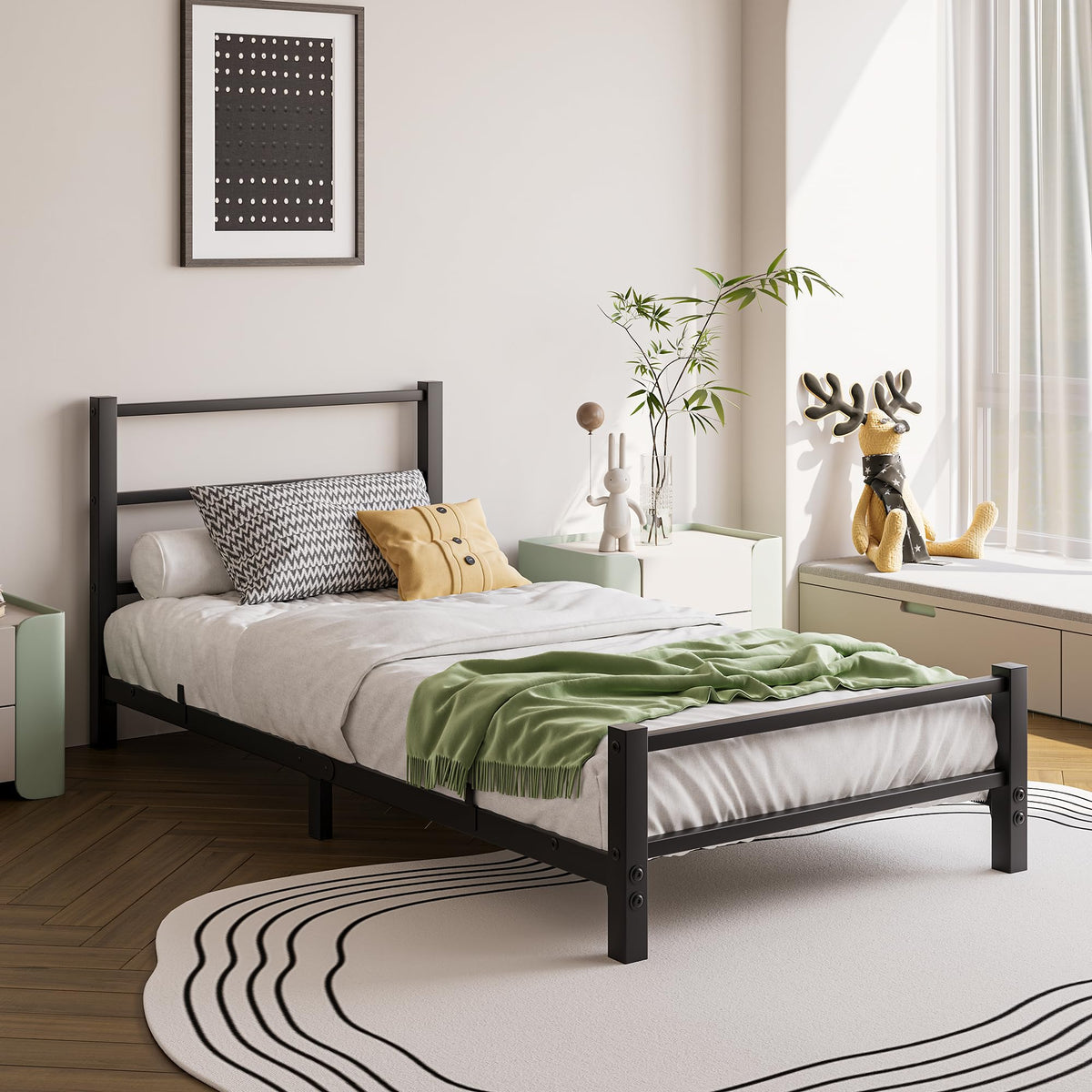 HAHRIR 16cm Low Profile 3ft Single Bed Frame with Metal Headboard, Black - image 2