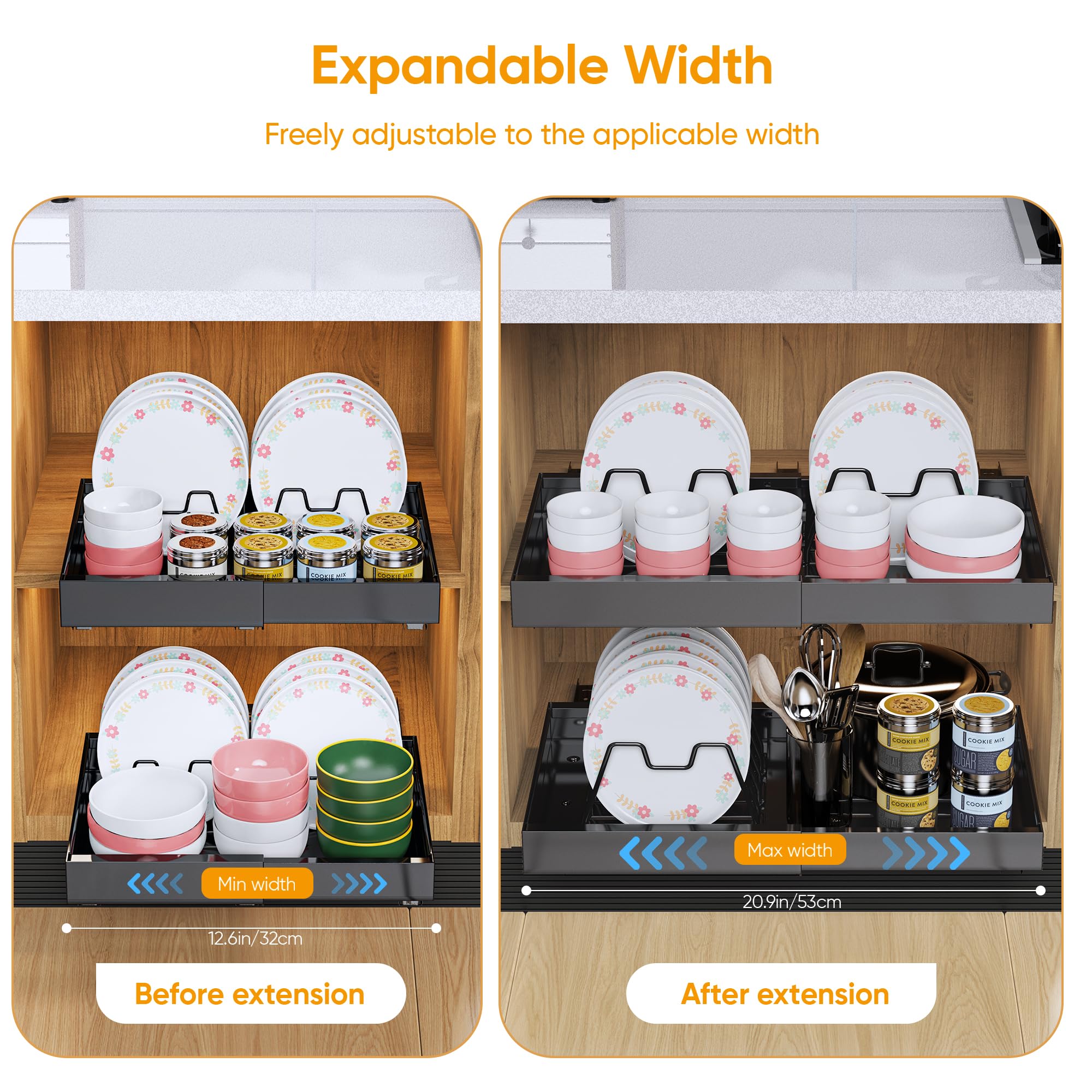 2-Pack Expandable Pull Out Cabinet Organizer - Black Metal