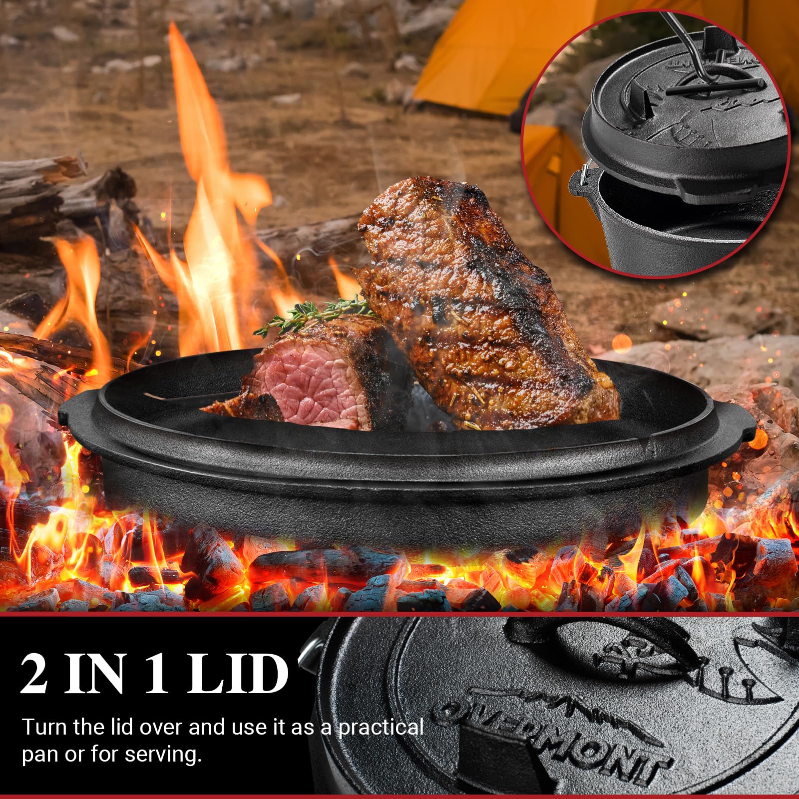 Overmont 6 Quart Cast Iron Dutch Oven | Pre-Seasoned Pot with Lid Griddle