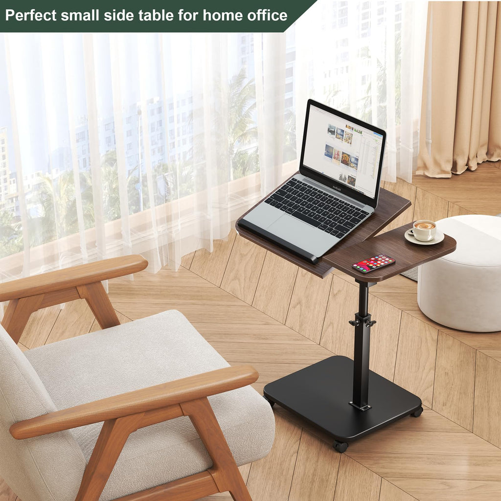 Adjustable Height C Shaped End Table with Wheels,360°Swivel Side Table, Top Tilting Laptop Stand TV Table for Sofa/Bed - image 3