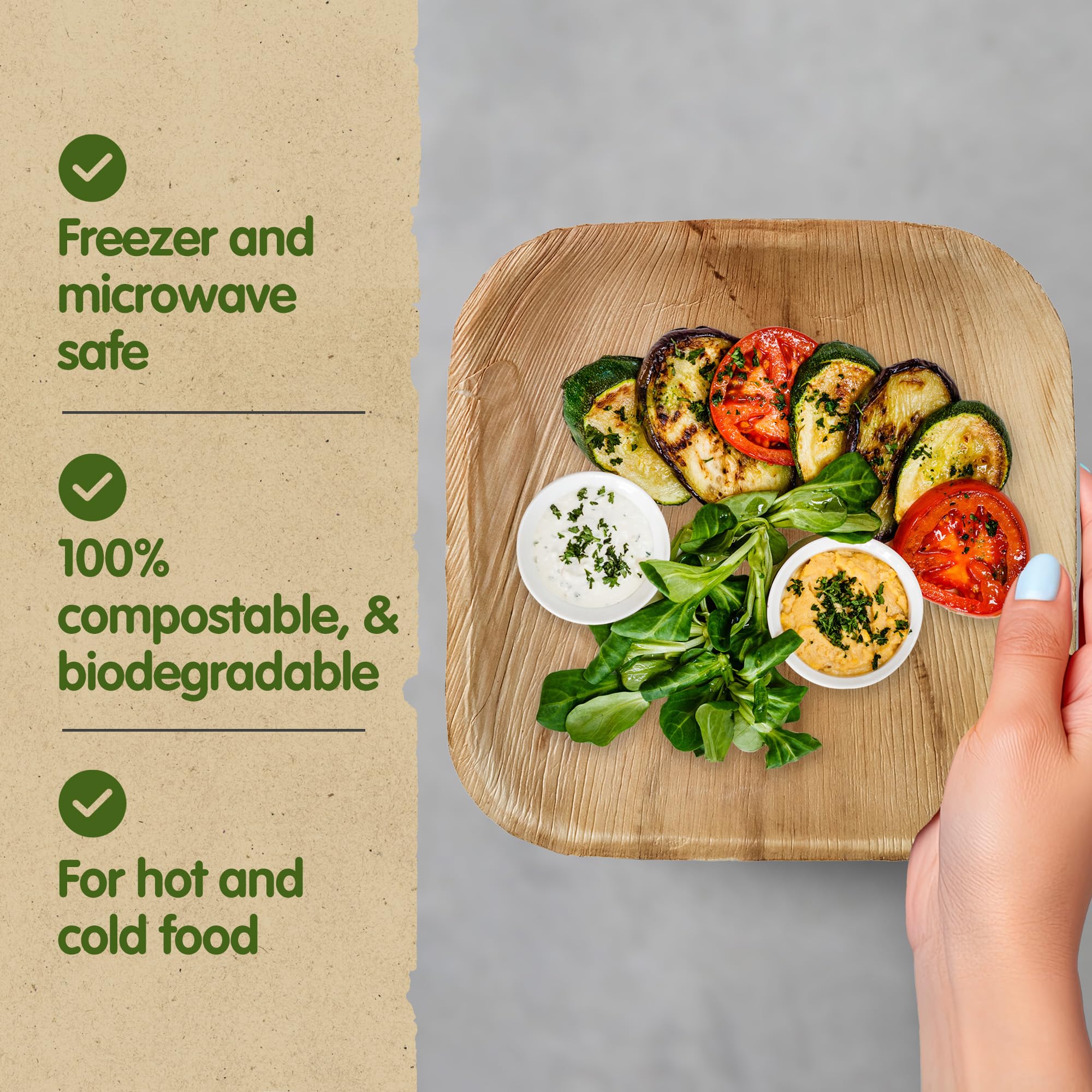 Jolof Store Palm Leaf Plates – 100 Pack Square Compostable Dinnerware Combo